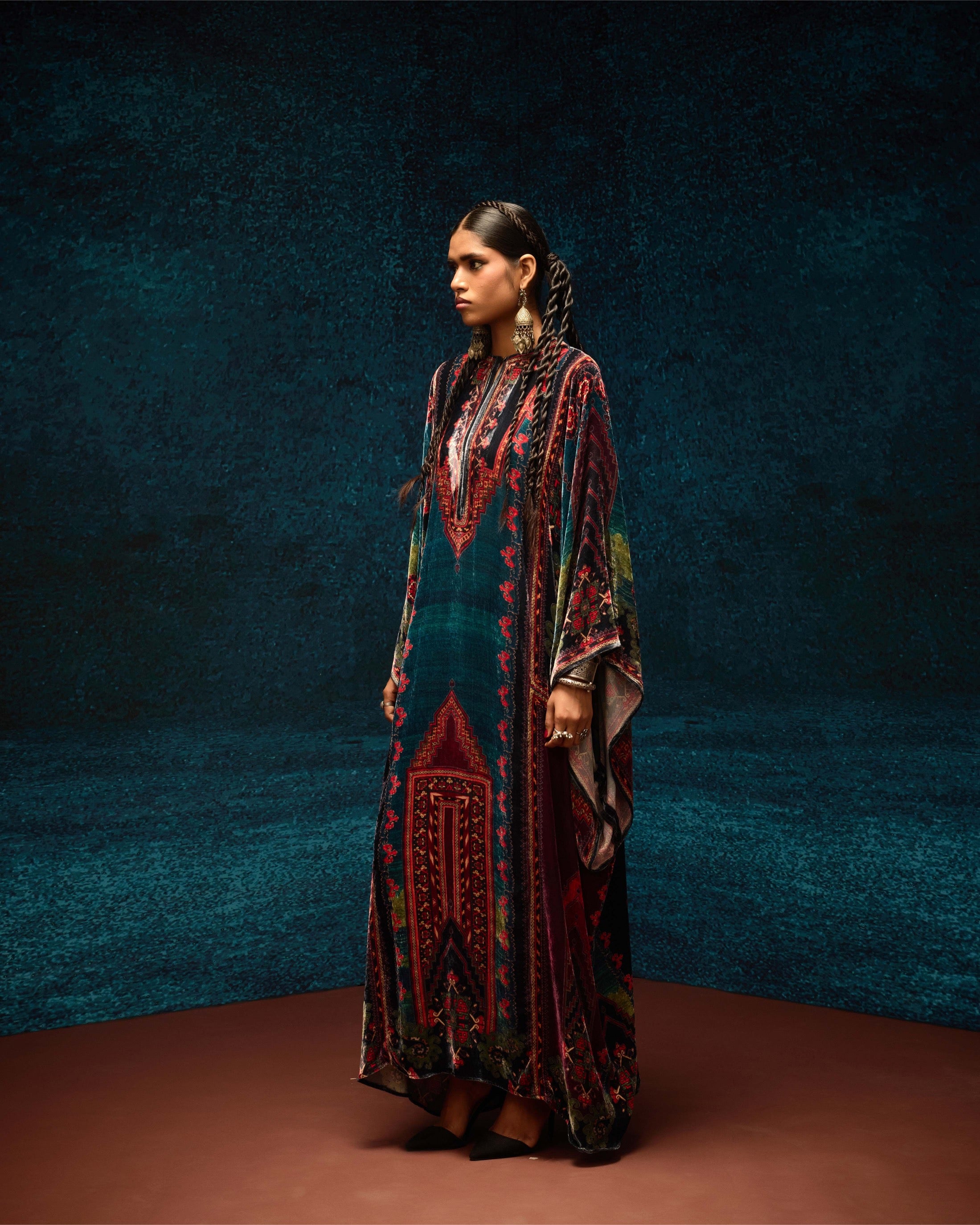 Ajrakh/Shiraz : Beatrice - Teal/Maroon