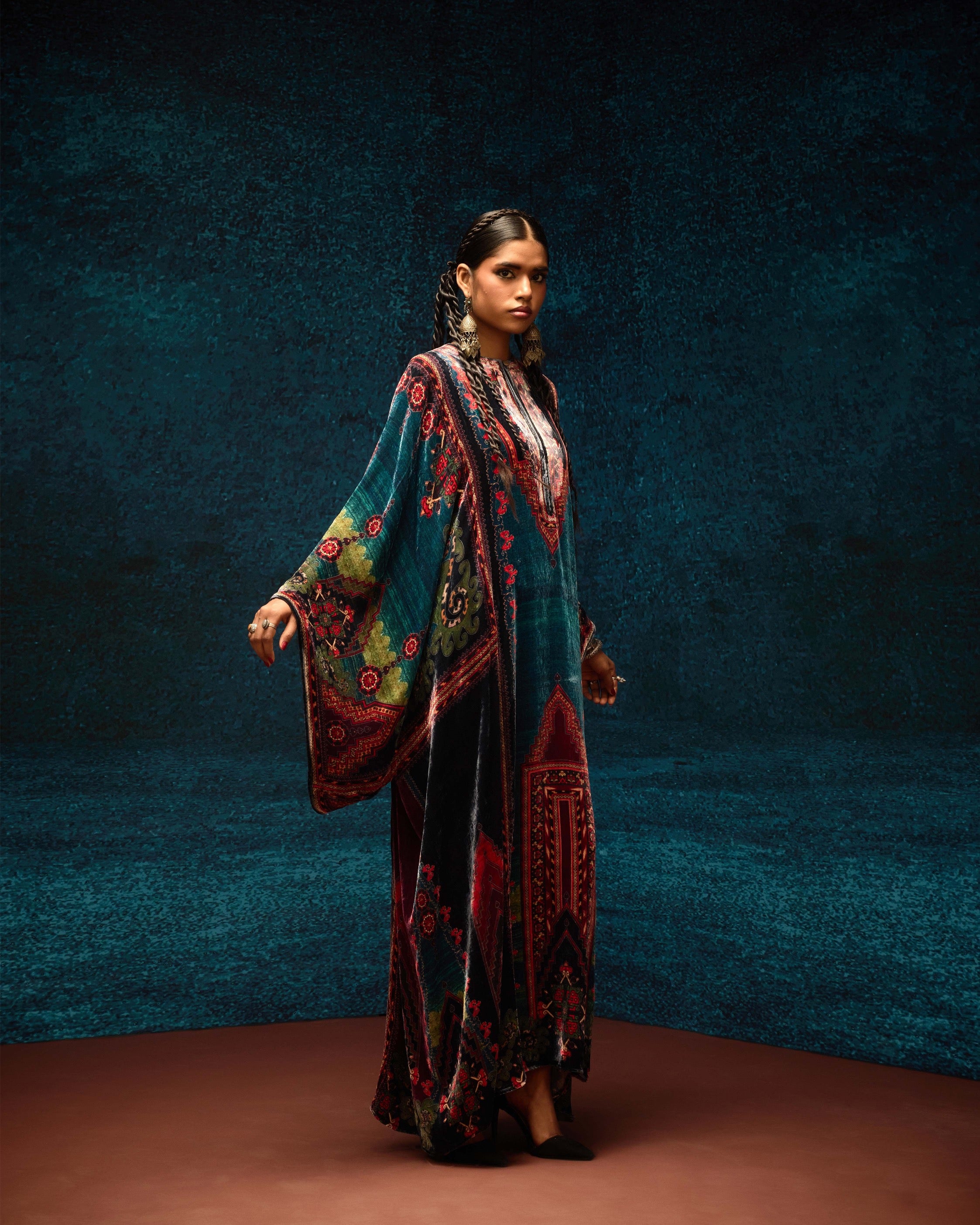 Ajrakh/Shiraz : Beatrice - Teal/Maroon