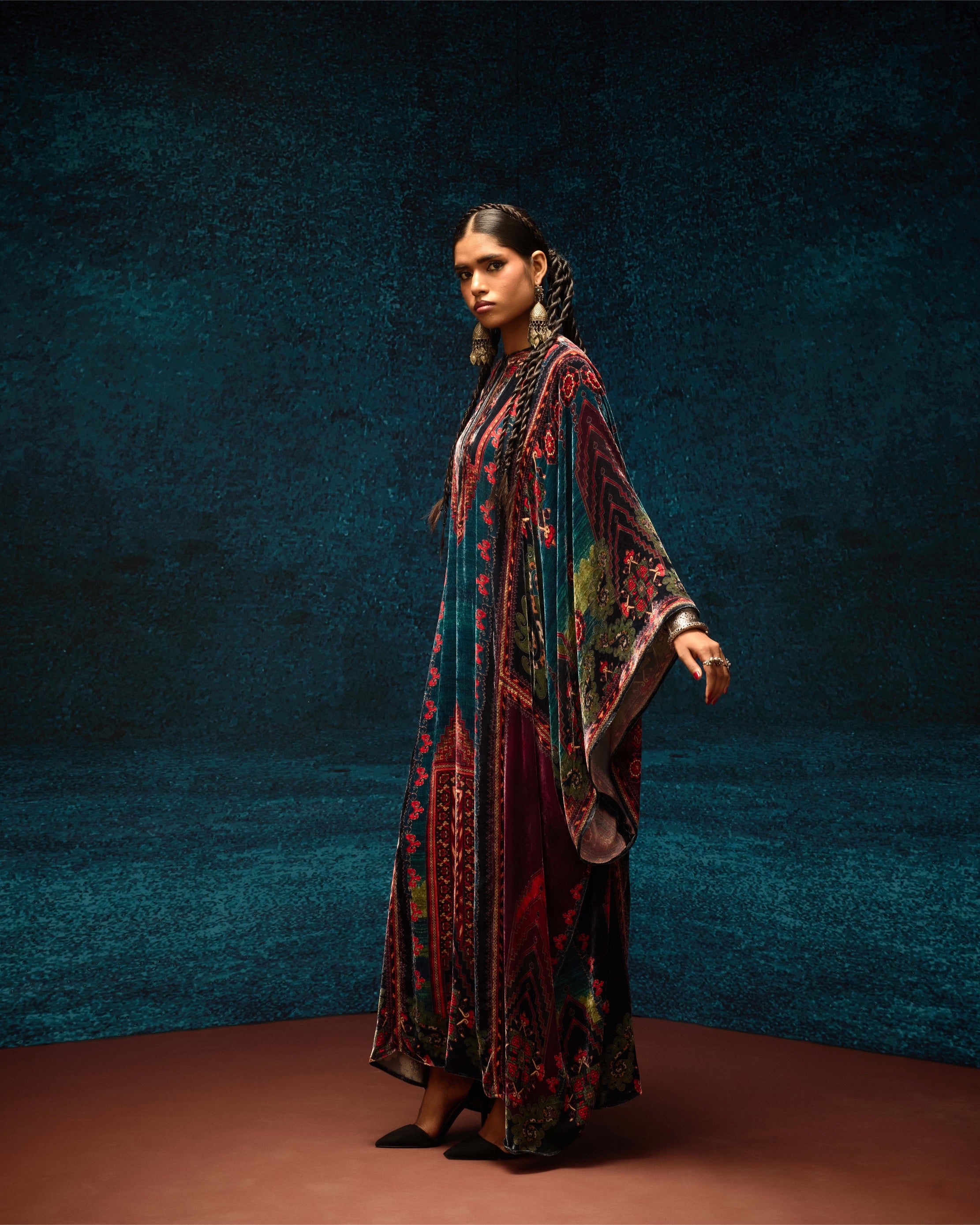 Ajrakh/Shiraz : Beatrice - Teal/Maroon