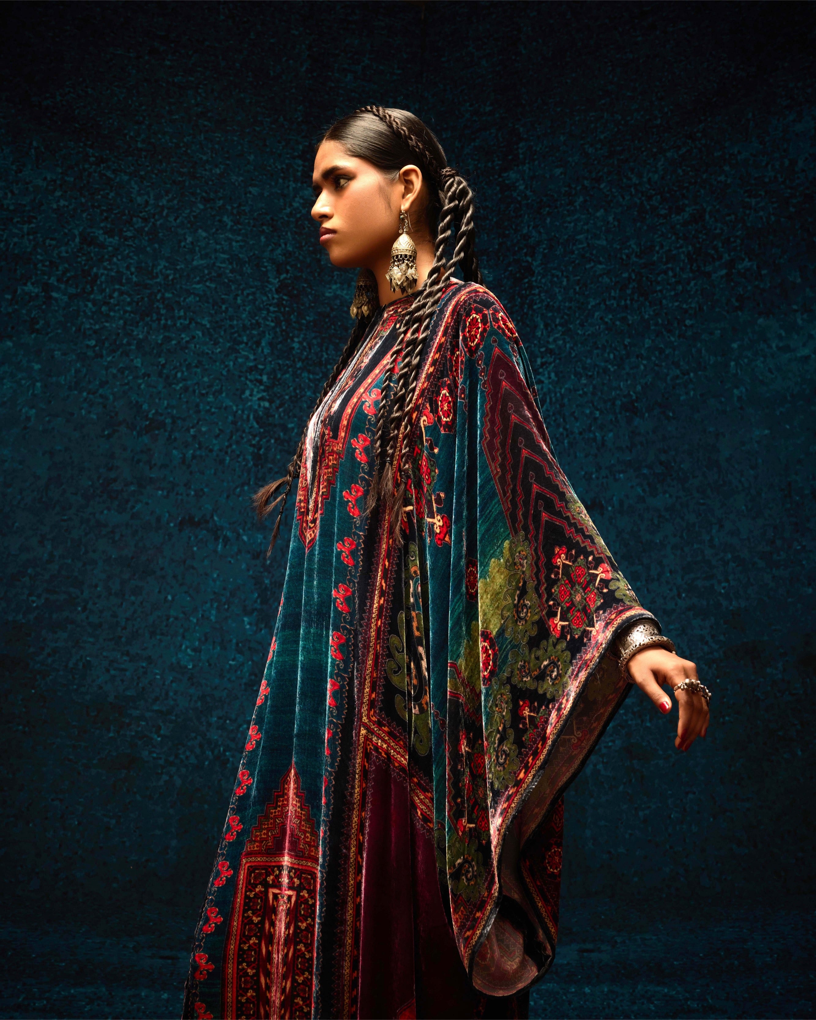 Ajrakh/Shiraz : Beatrice - Teal/Maroon