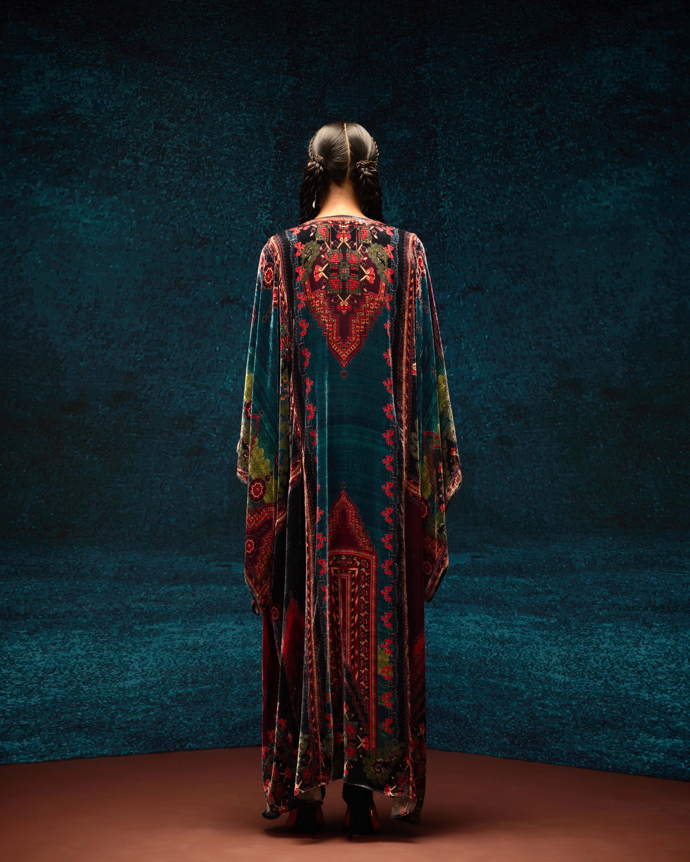 Ajrakh/Shiraz : Beatrice - Teal/Maroon