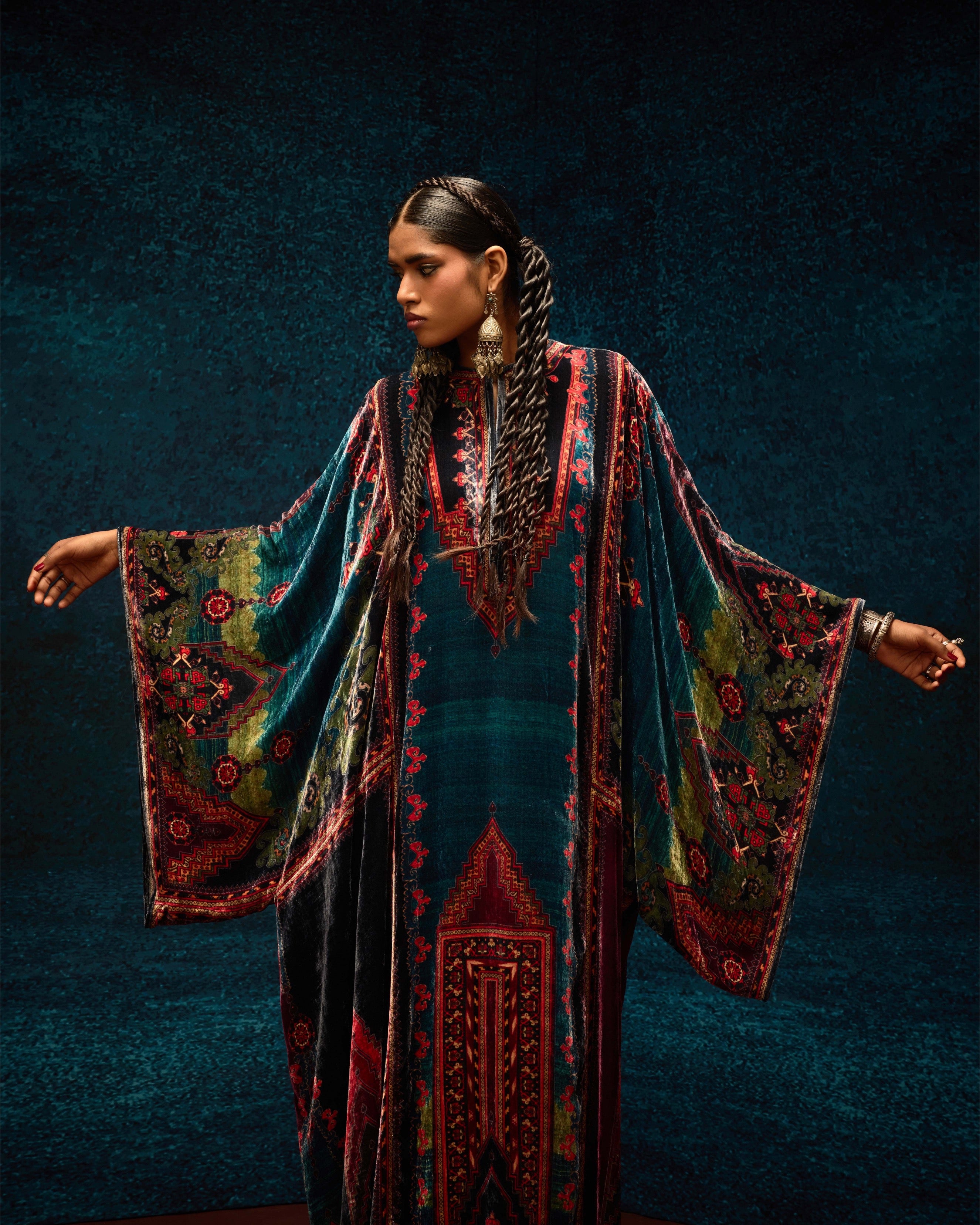 Ajrakh/Shiraz : Beatrice - Teal/Maroon