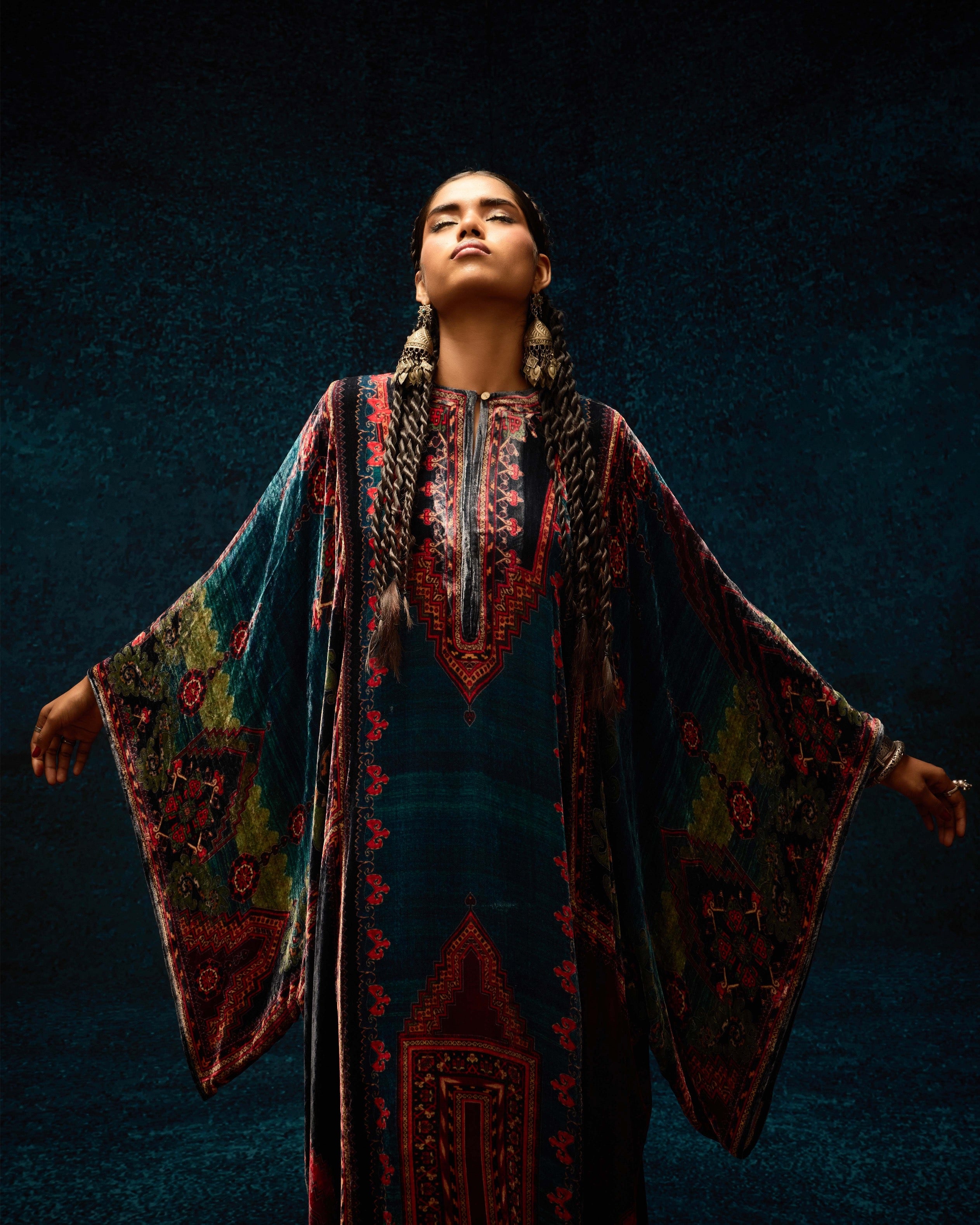 Ajrakh/Shiraz : Beatrice - Teal/Maroon