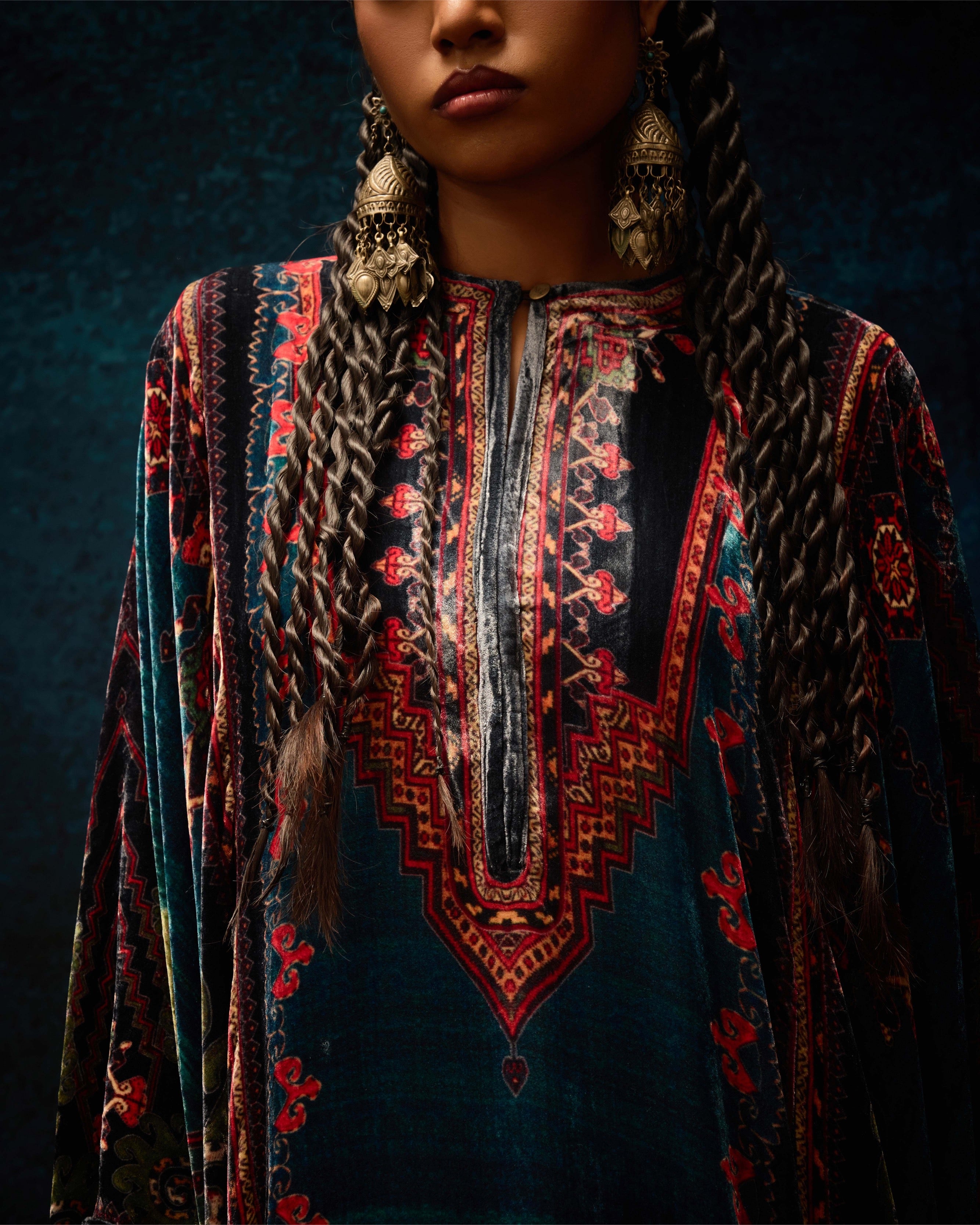 Ajrakh/Shiraz : Beatrice - Teal/Maroon