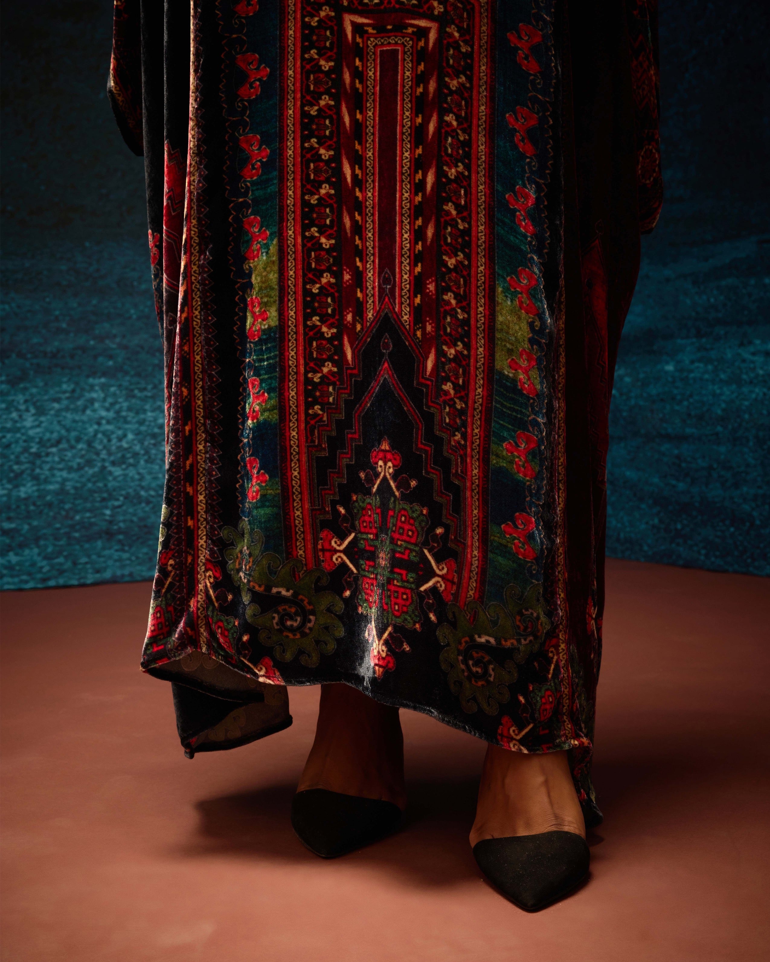 Ajrakh/Shiraz : Beatrice - Teal/Maroon