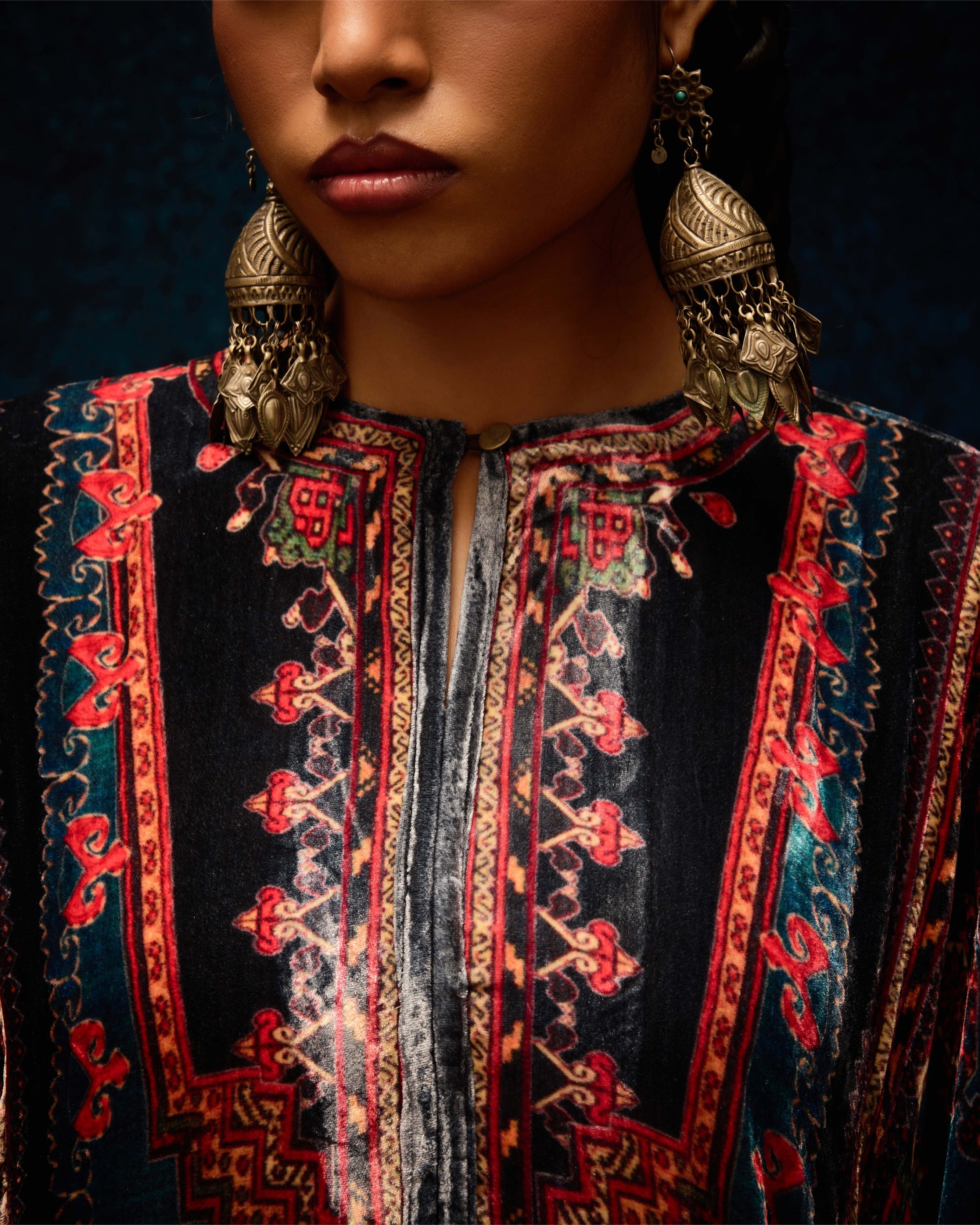 Ajrakh/Shiraz : Beatrice - Teal/Maroon