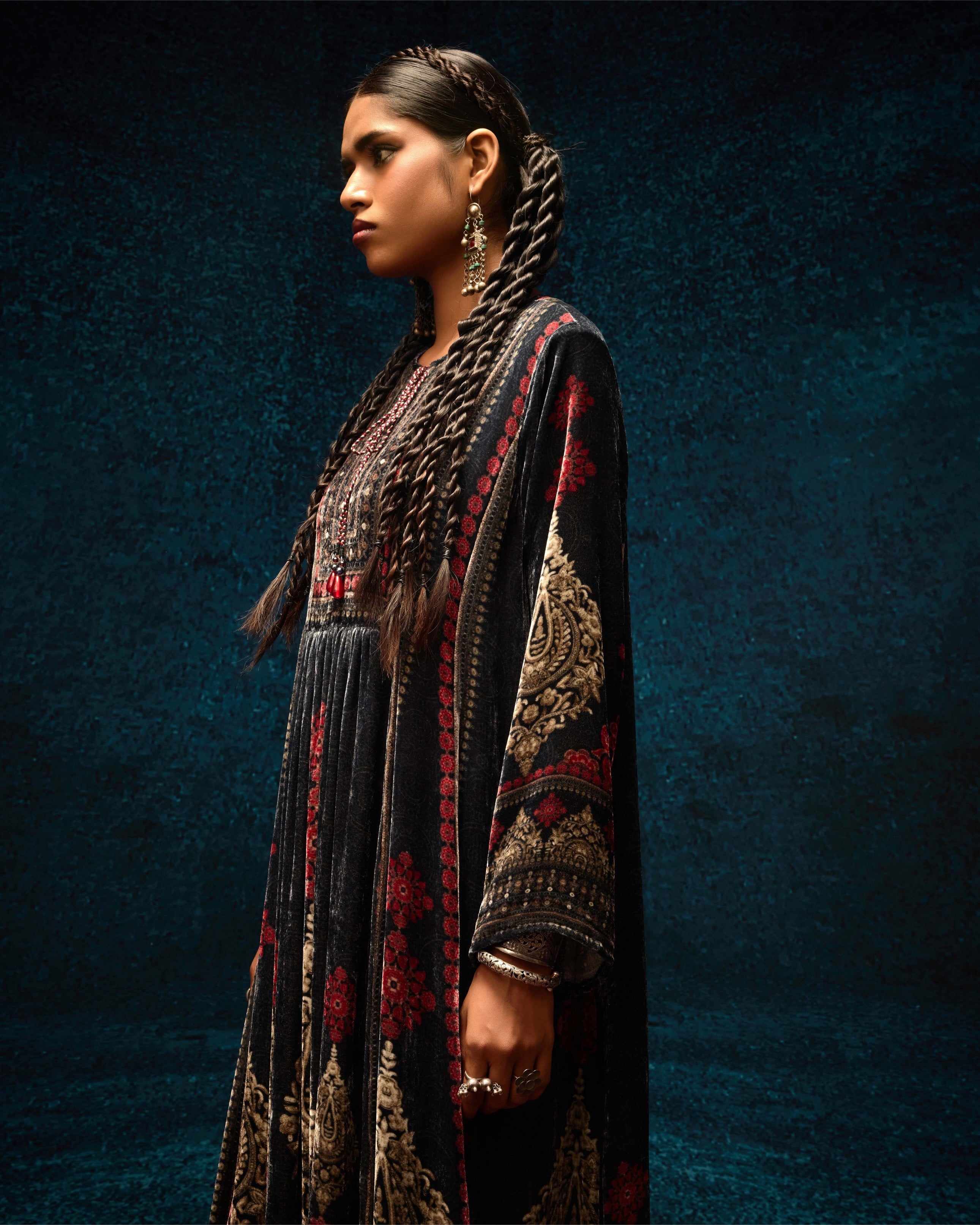 Ajrakh : Anisha - Black/Red
