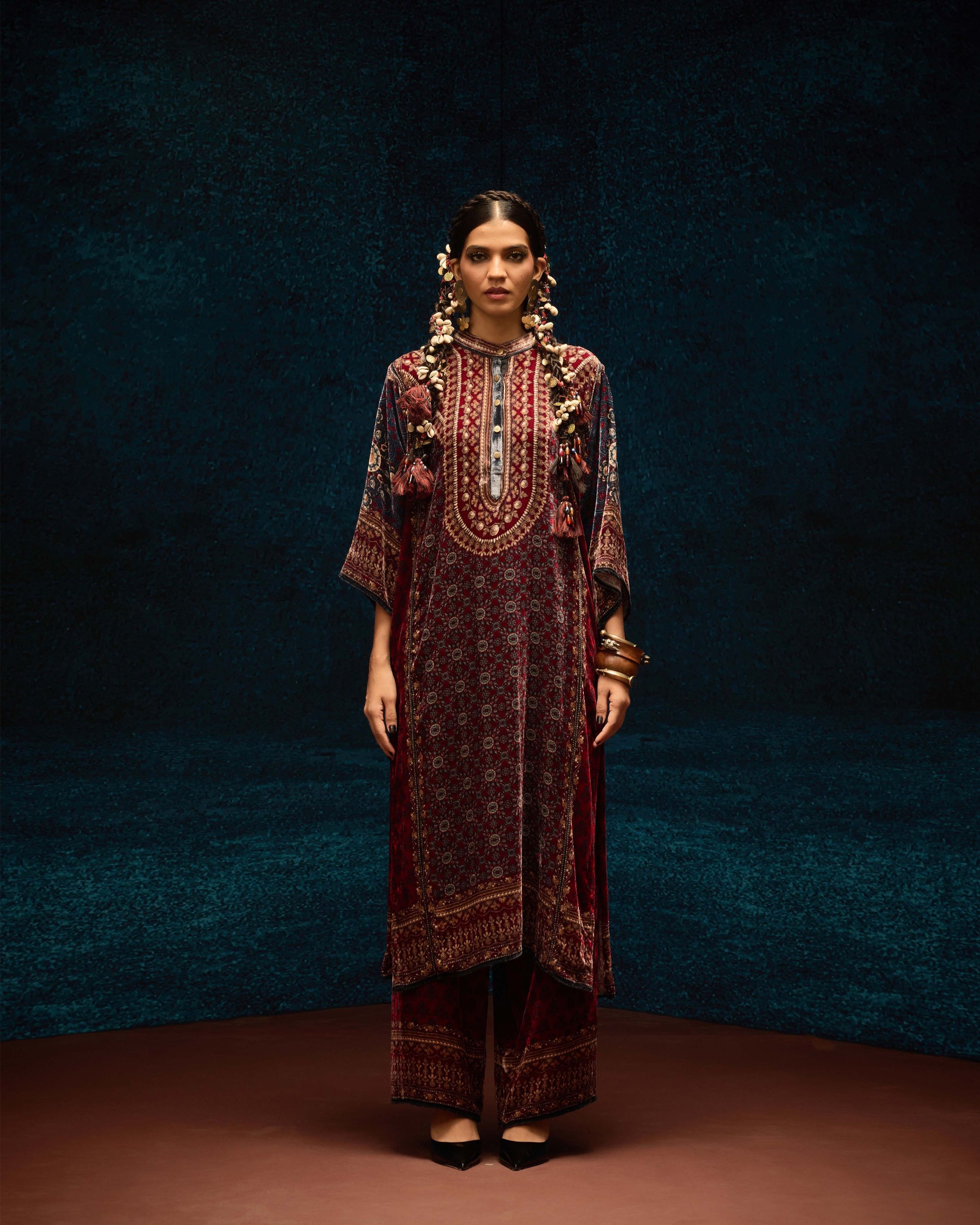 Ajrakh : Ghazala - Maroon/Blue