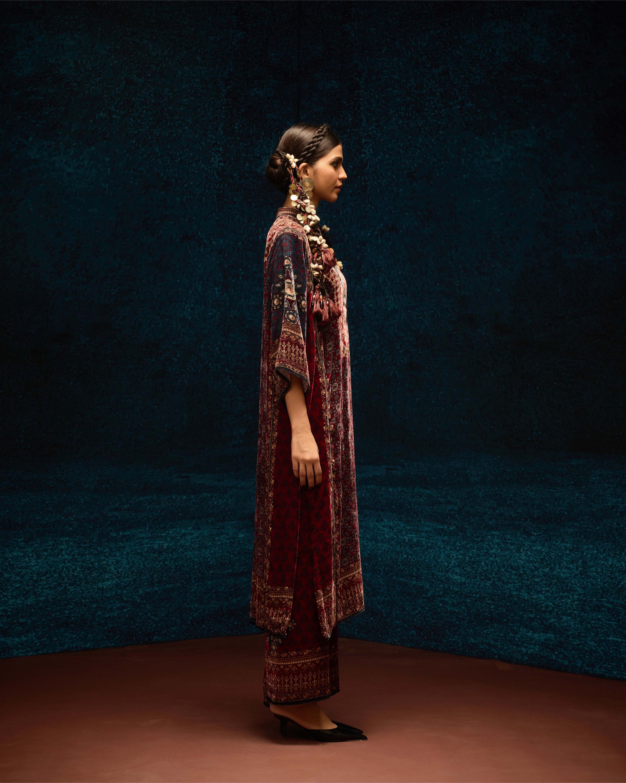 Ajrakh : Ghazala - Maroon/Blue
