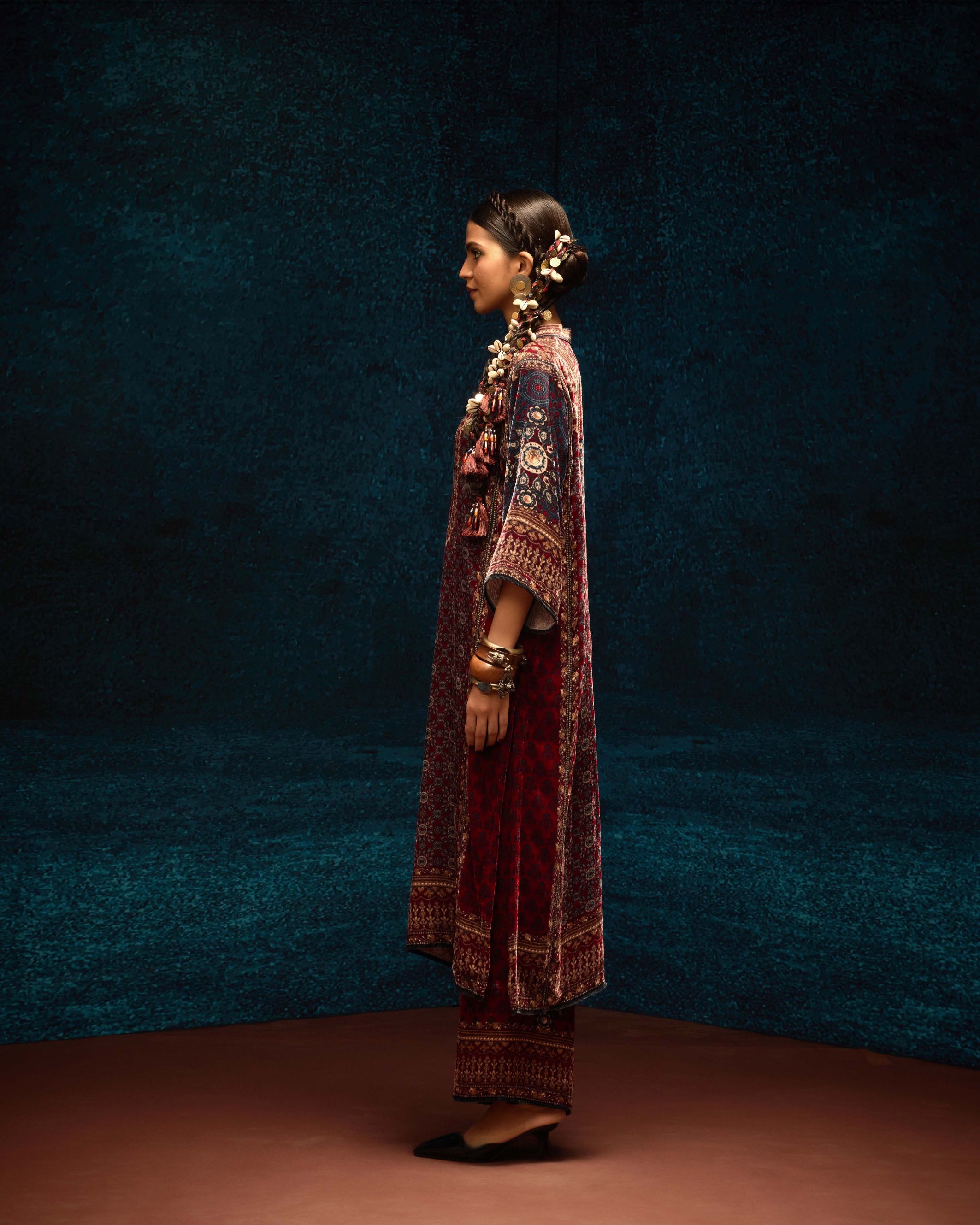 Ajrakh : Ghazala - Maroon/Blue