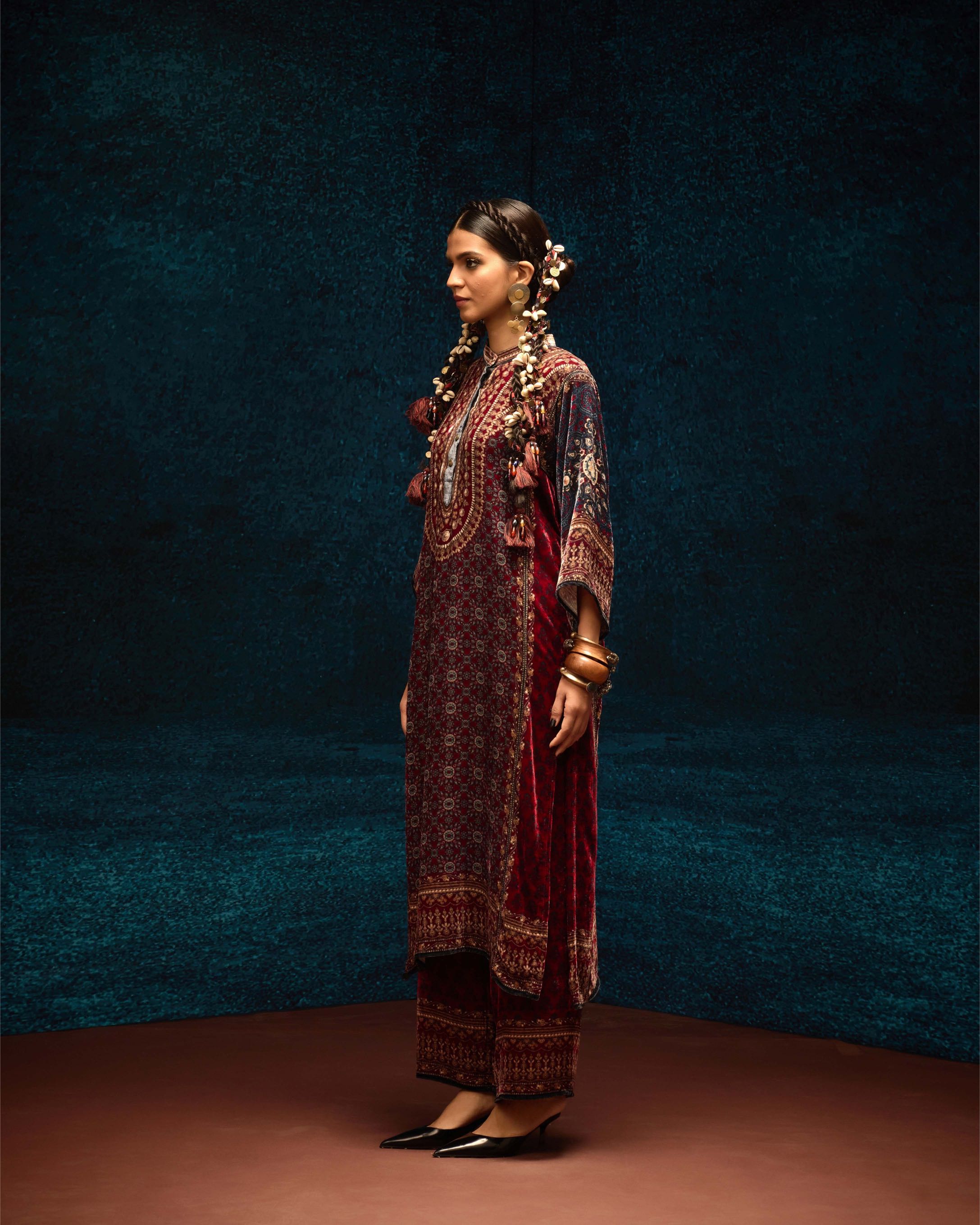 Ajrakh : Ghazala - Maroon/Blue