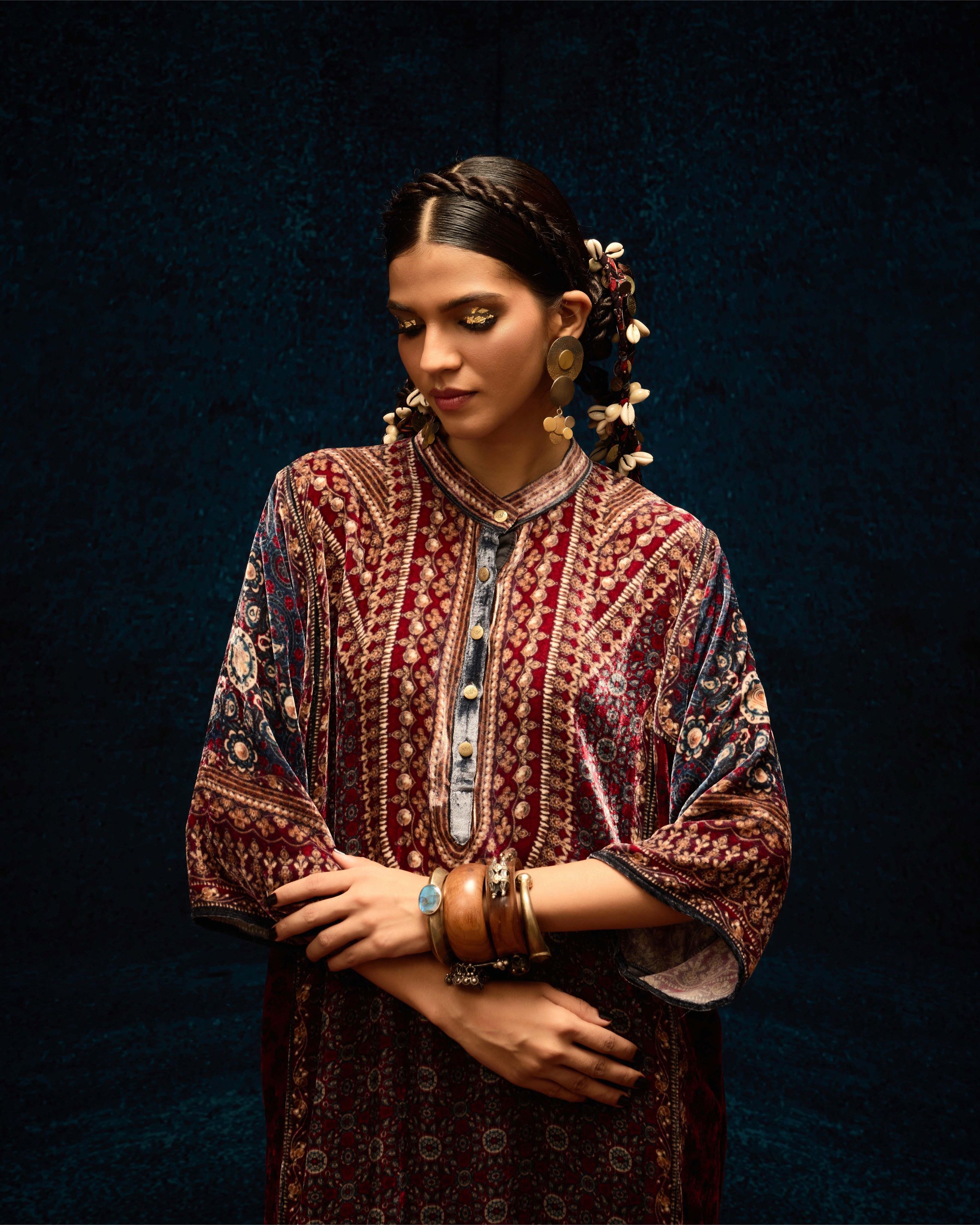 Ajrakh : Ghazala - Maroon/Blue