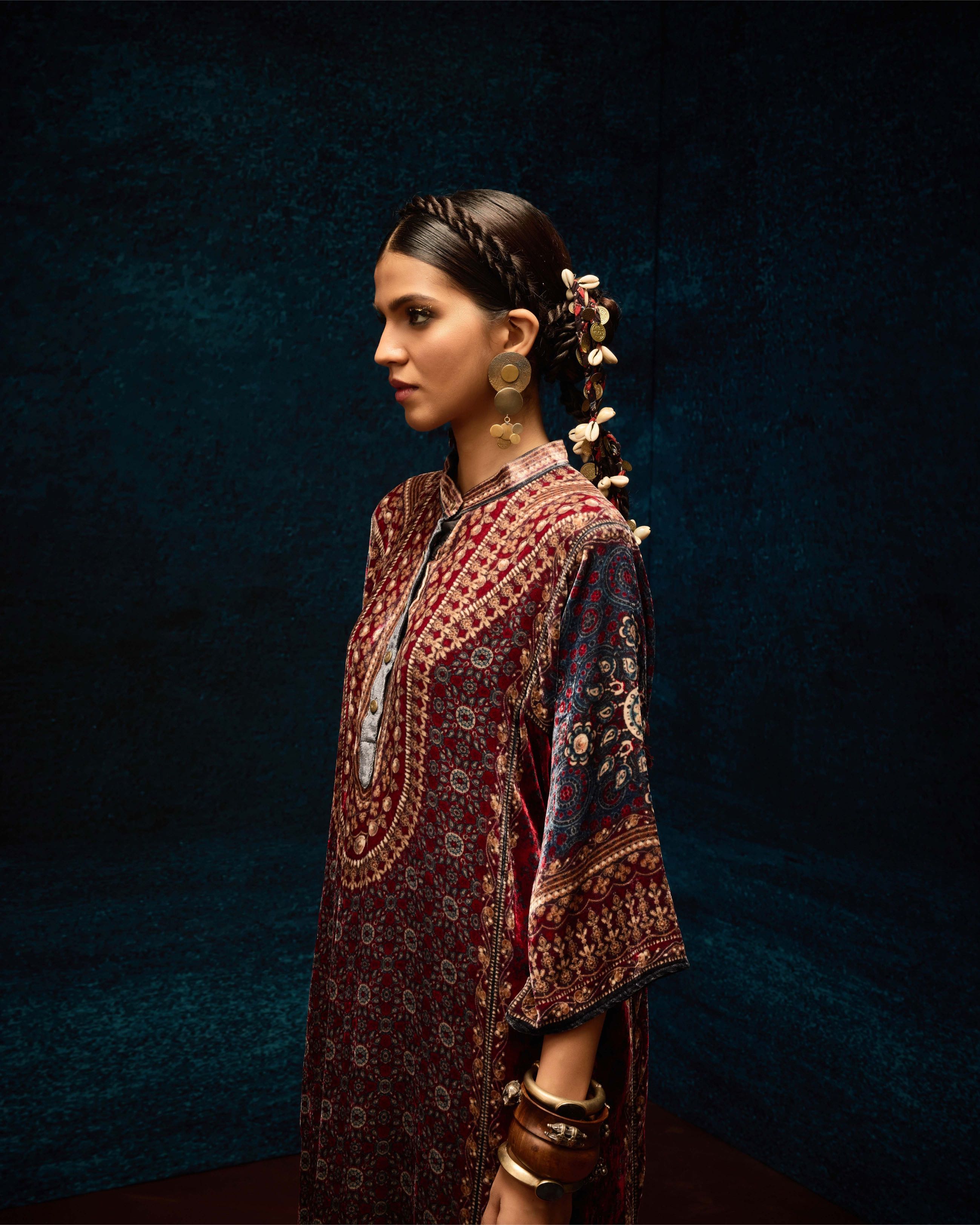 Ajrakh : Ghazala - Maroon/Blue