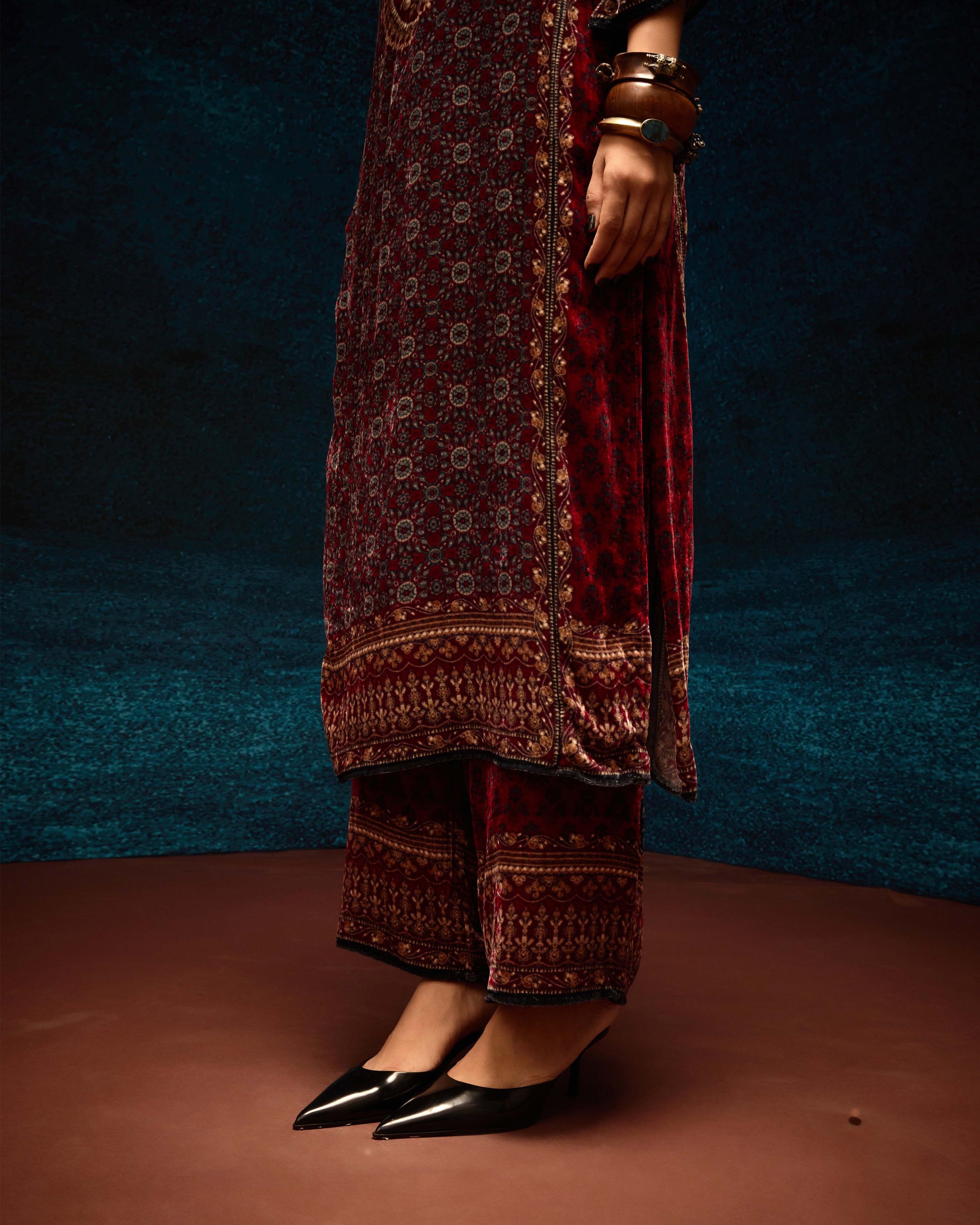 Ajrakh : Ghazala - Maroon/Blue