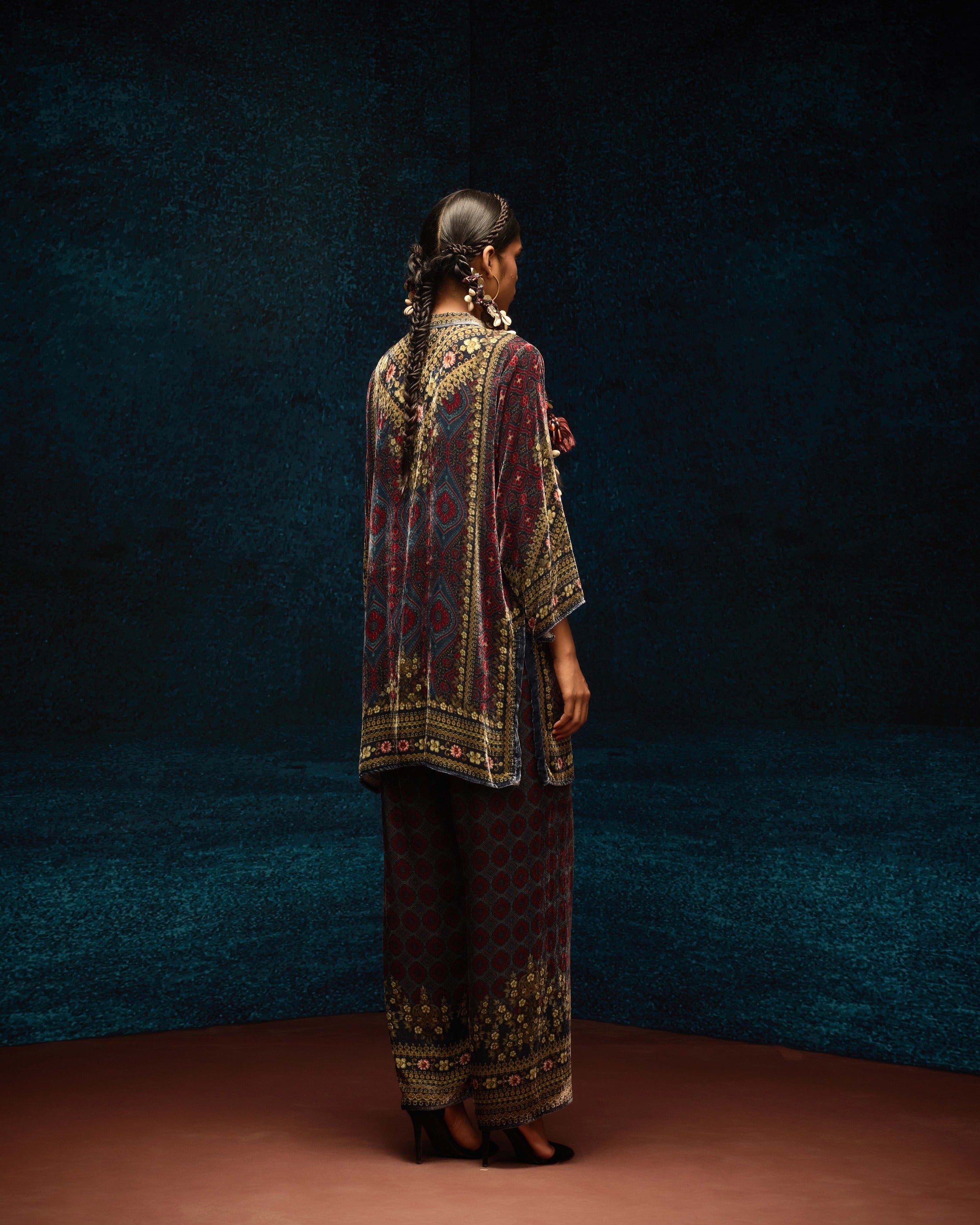 Ajrakh : Reza - Blue/Maroon