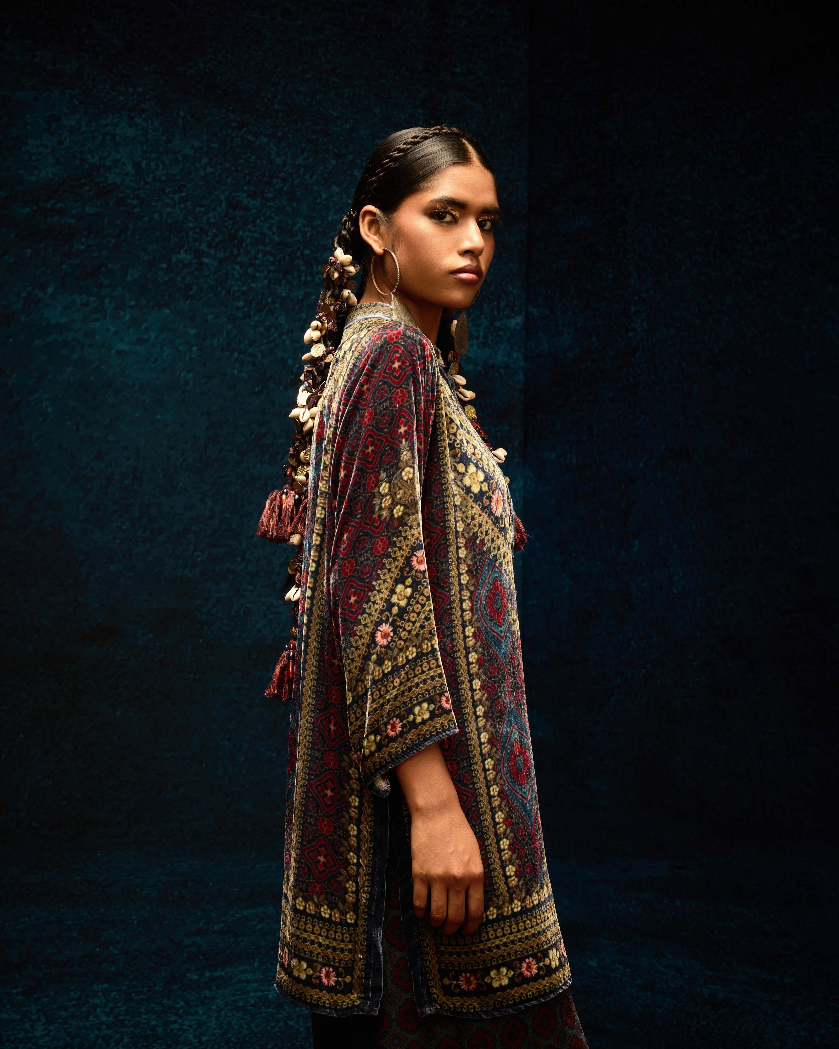 Ajrakh : Reza - Blue/Maroon
