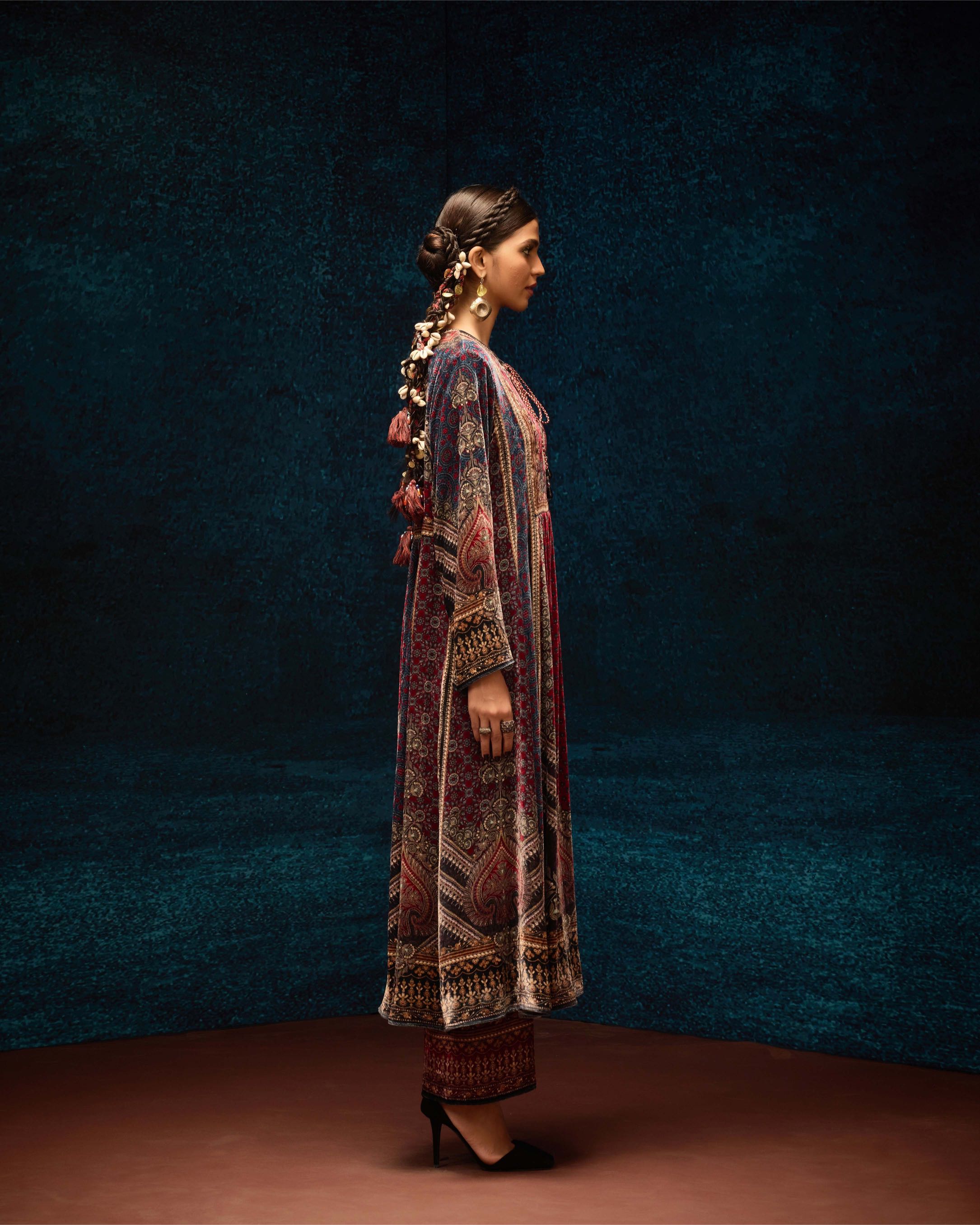 Ajrakh : Anisha - Maroon/Blue