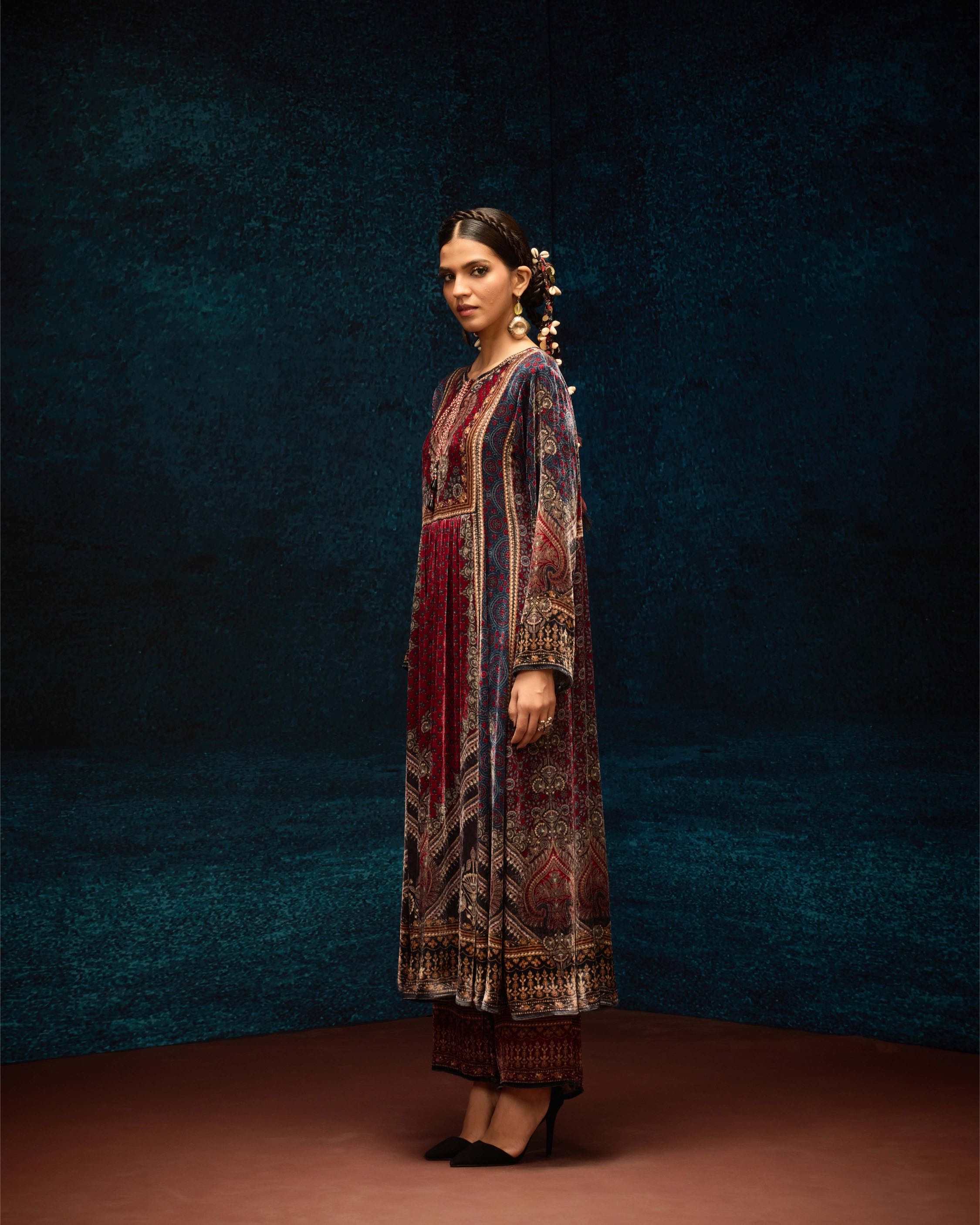 Ajrakh : Anisha - Maroon/Blue