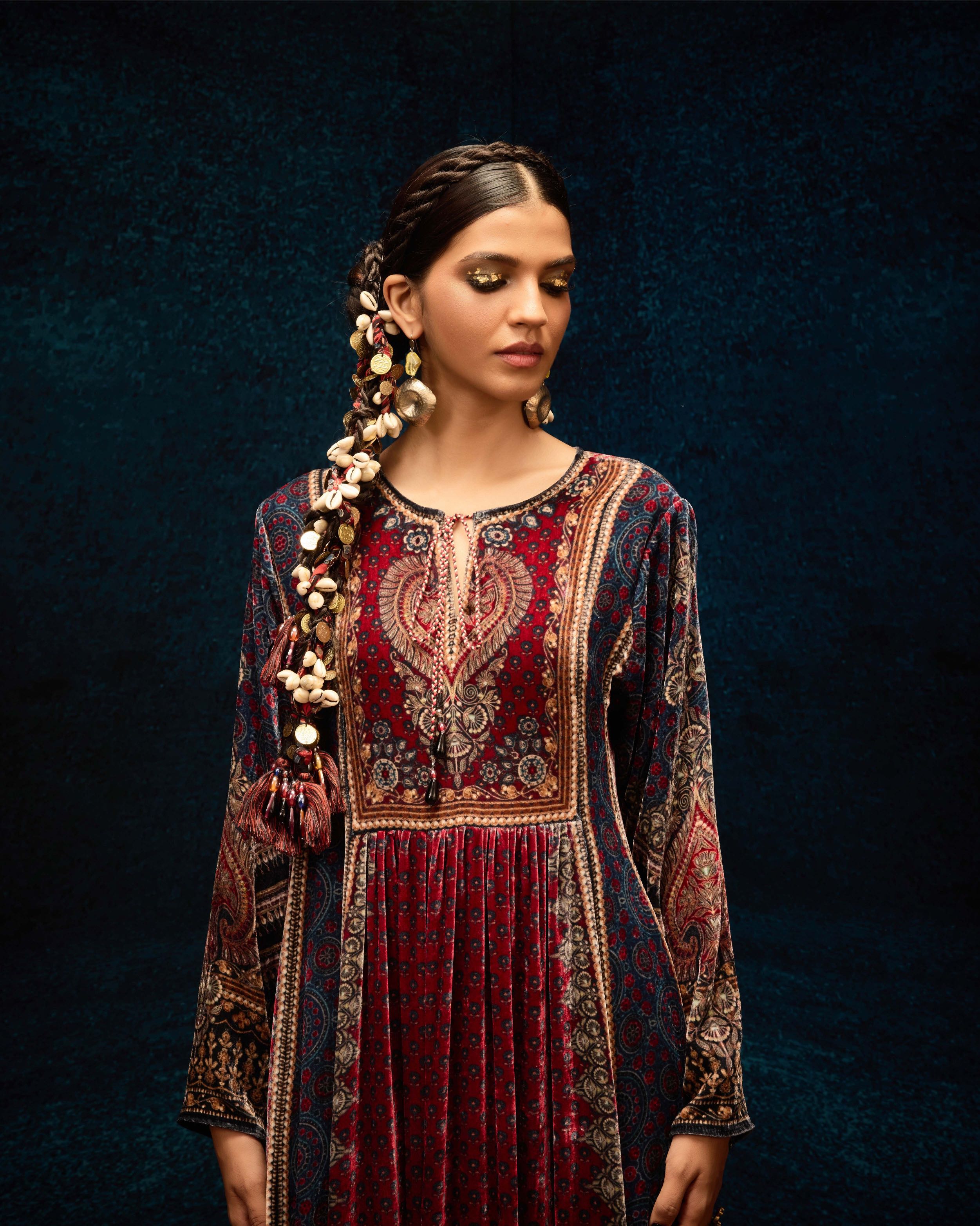 Ajrakh : Anisha - Maroon/Blue