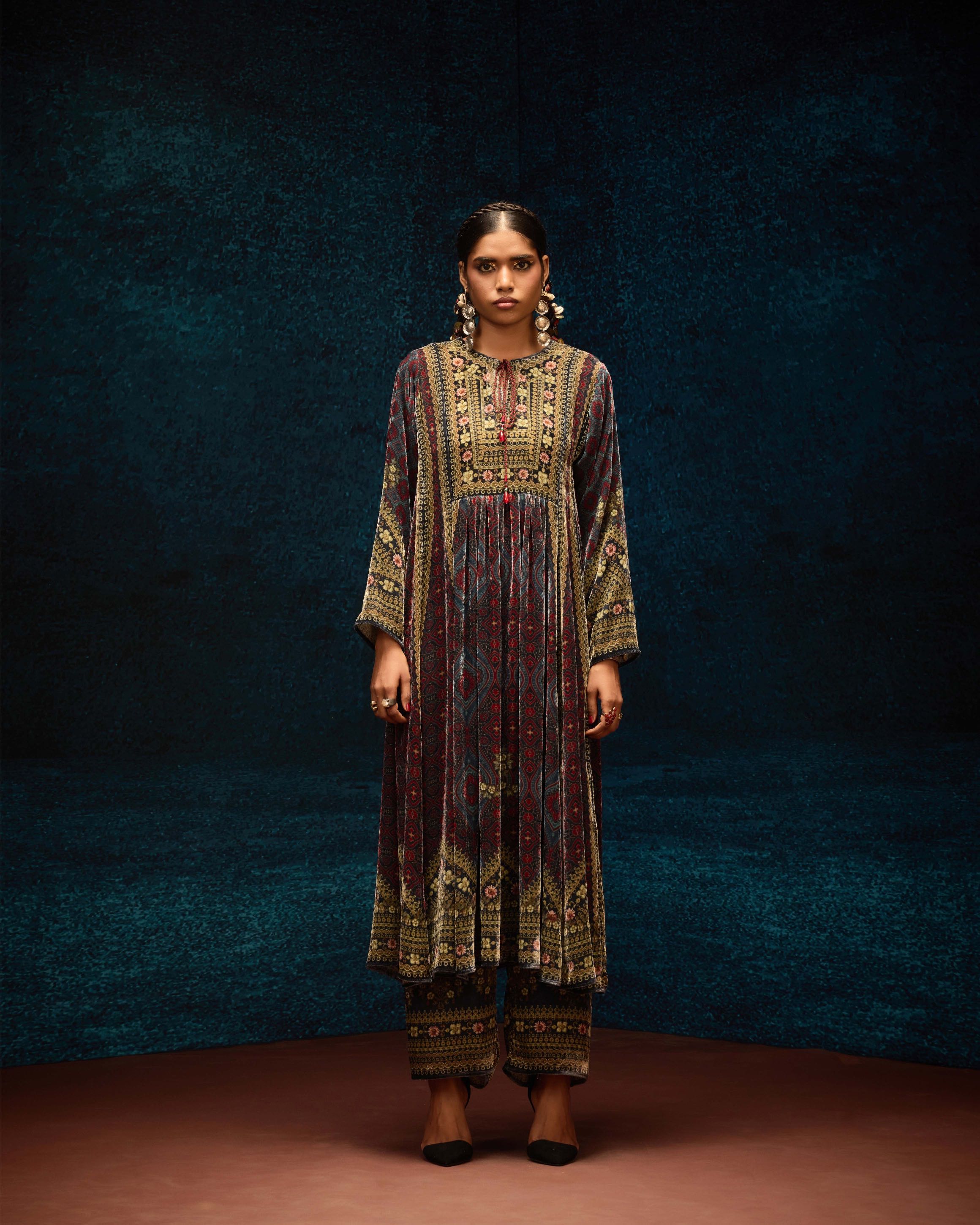 Ajrakh : Anisha - Blue/Maroon