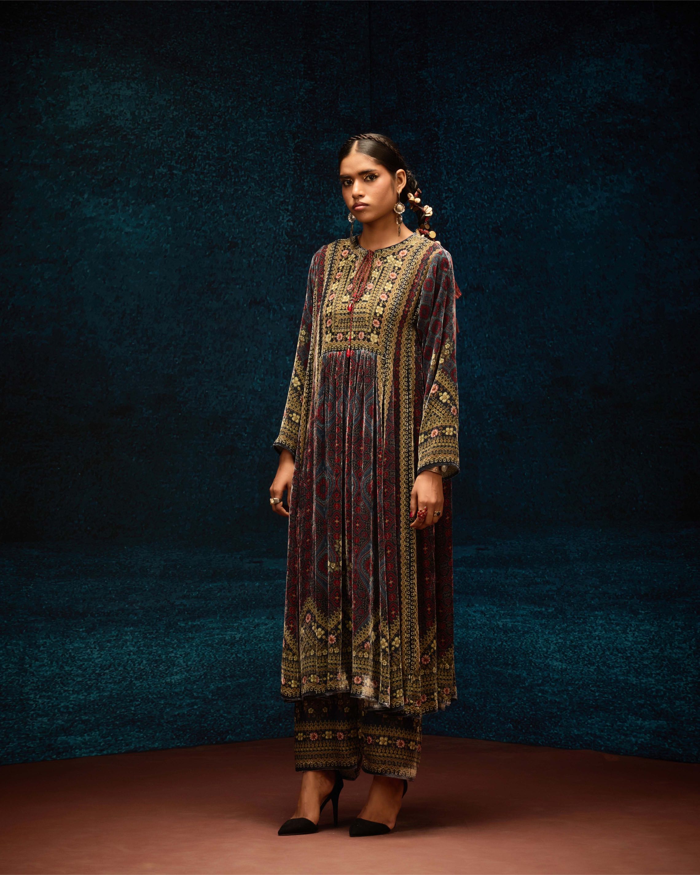 Ajrakh : Anisha - Blue/Maroon