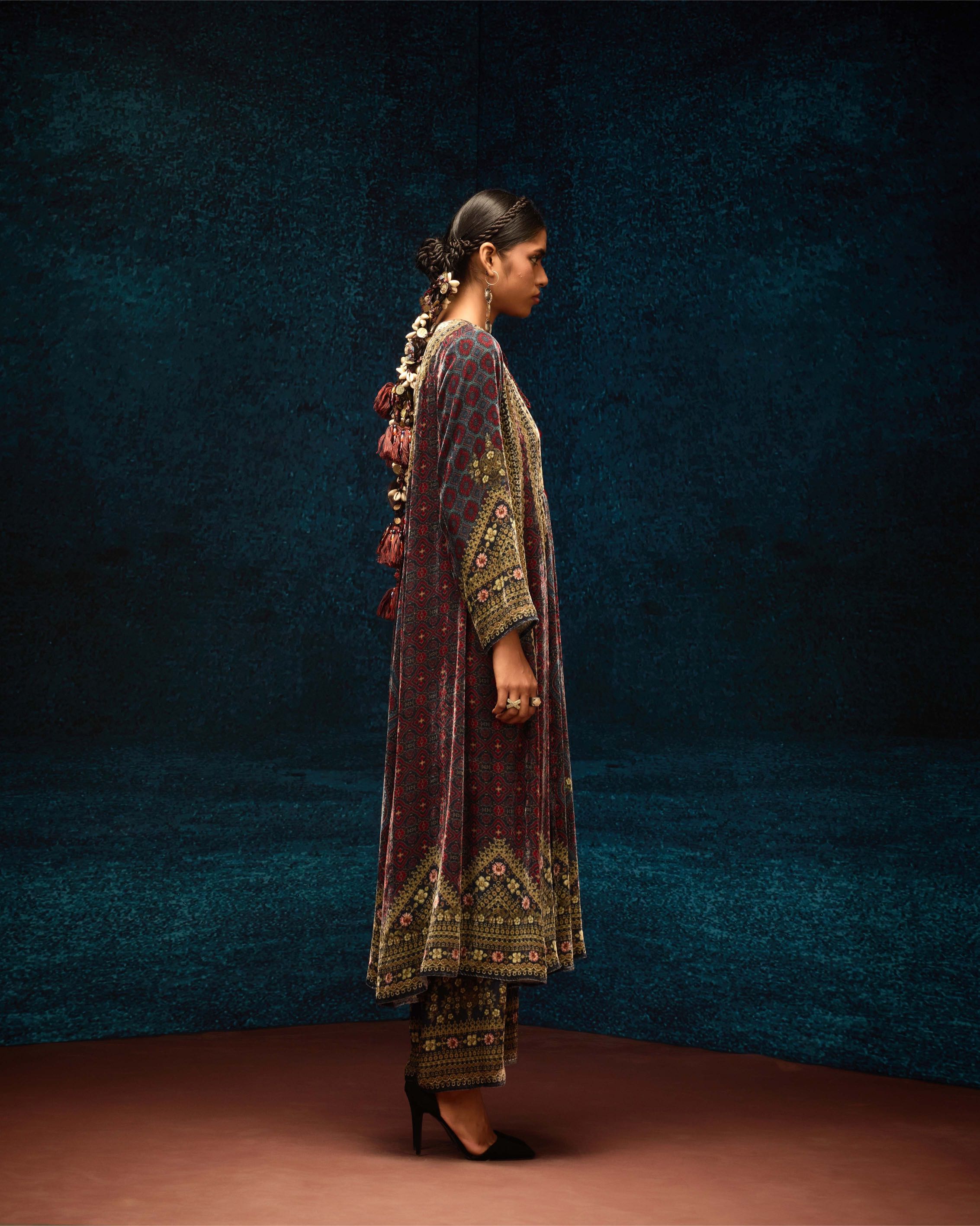 Ajrakh : Anisha - Blue/Maroon