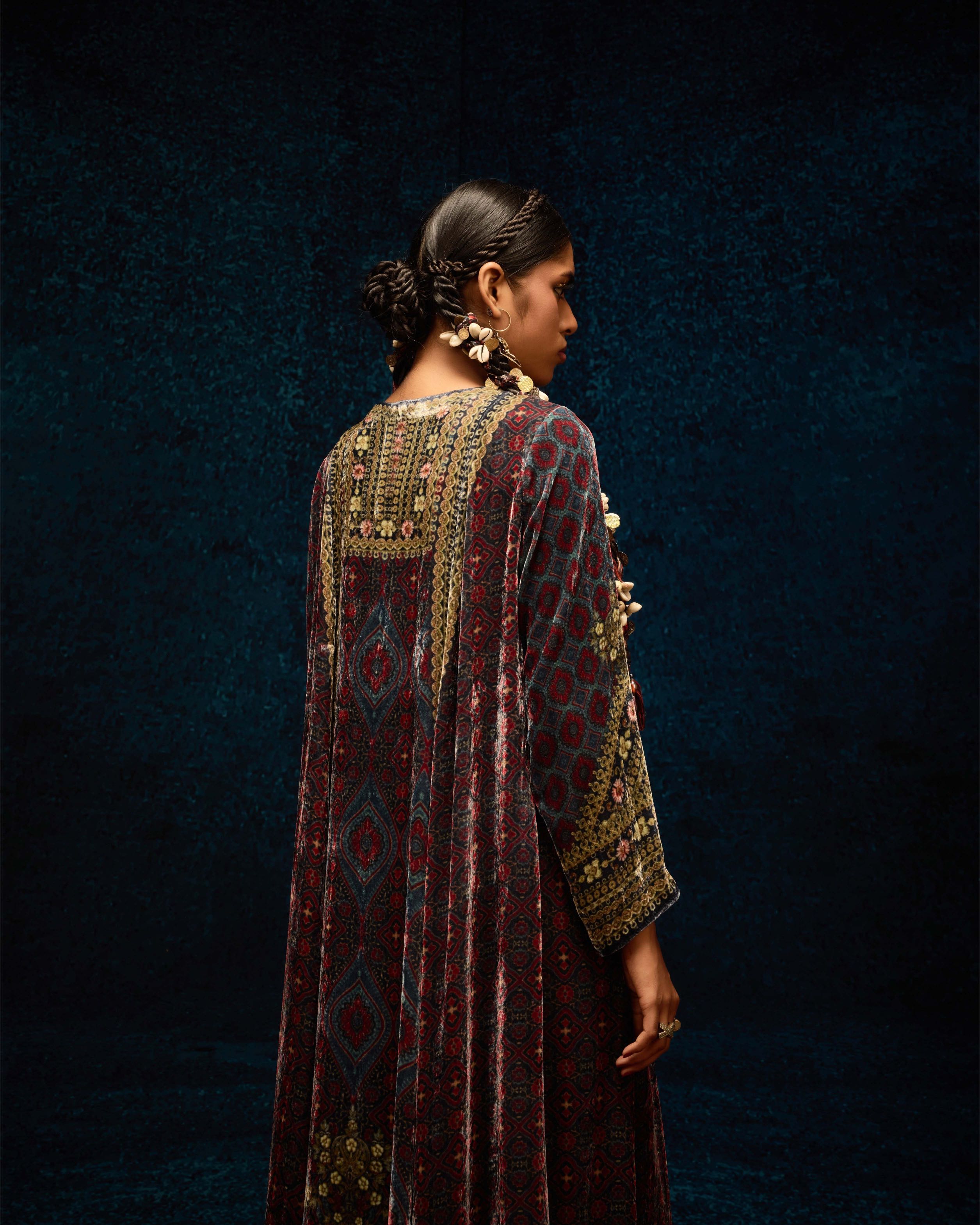 Ajrakh : Anisha - Blue/Maroon