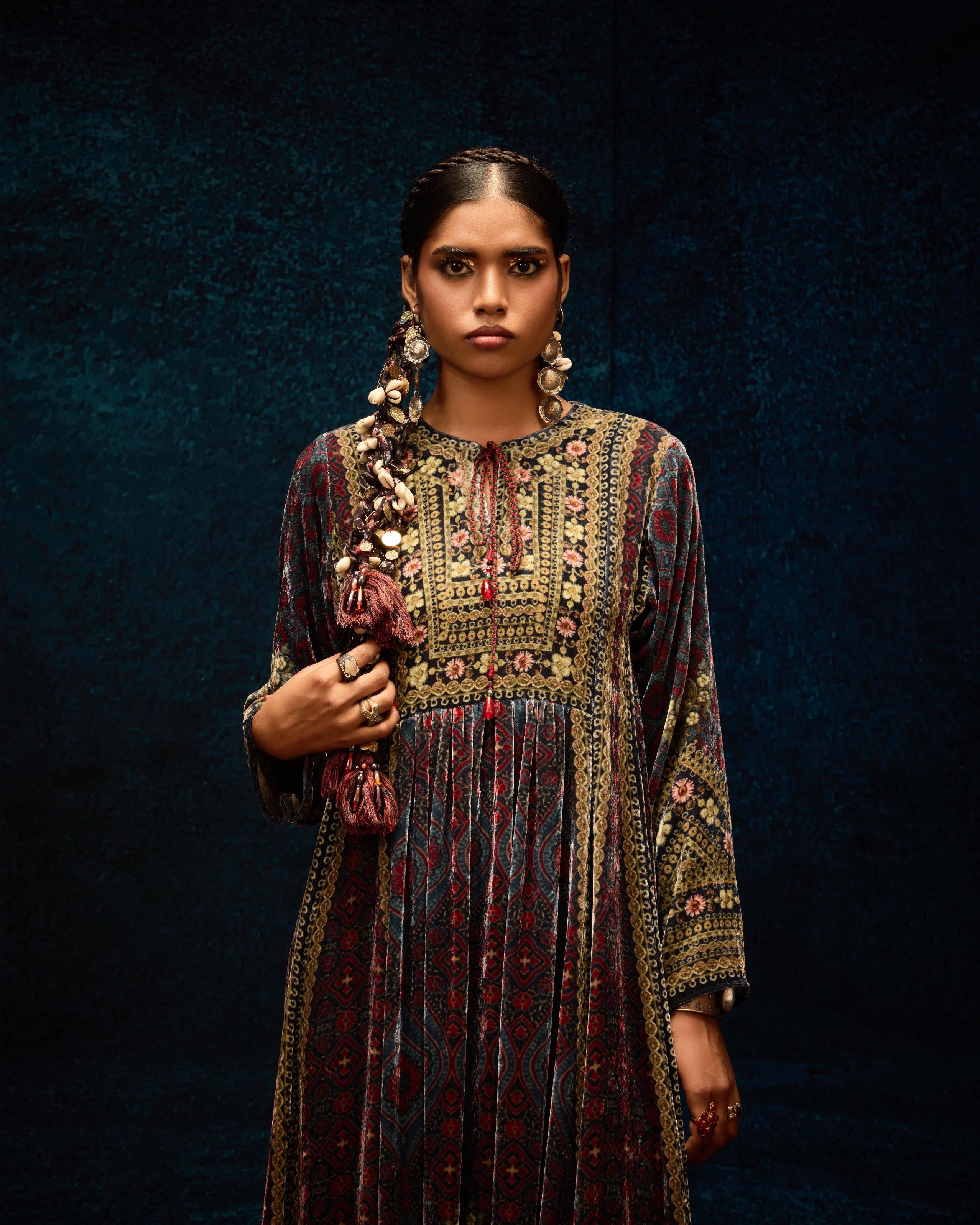 Ajrakh : Anisha - Blue/Maroon