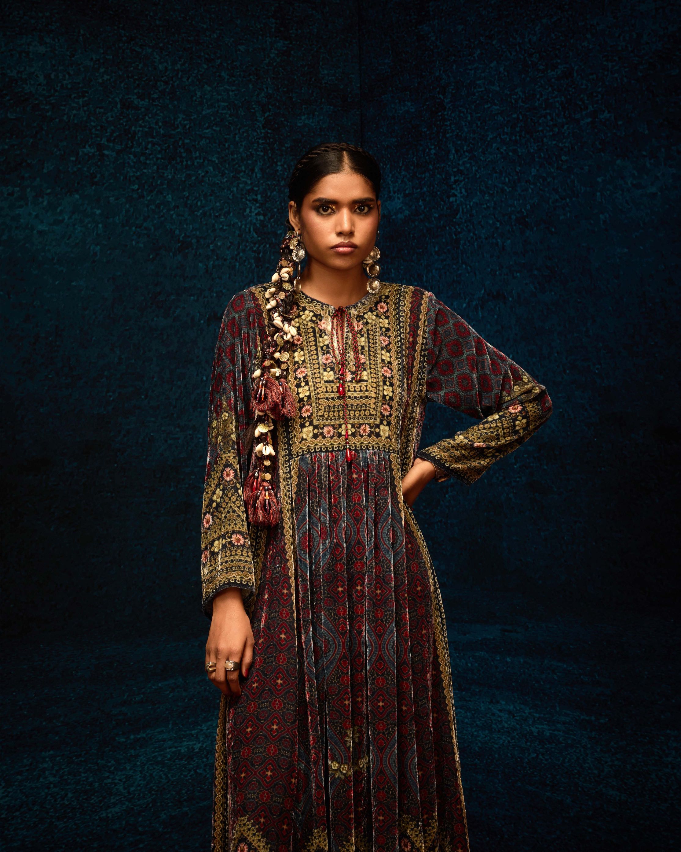 Ajrakh : Anisha - Blue/Maroon