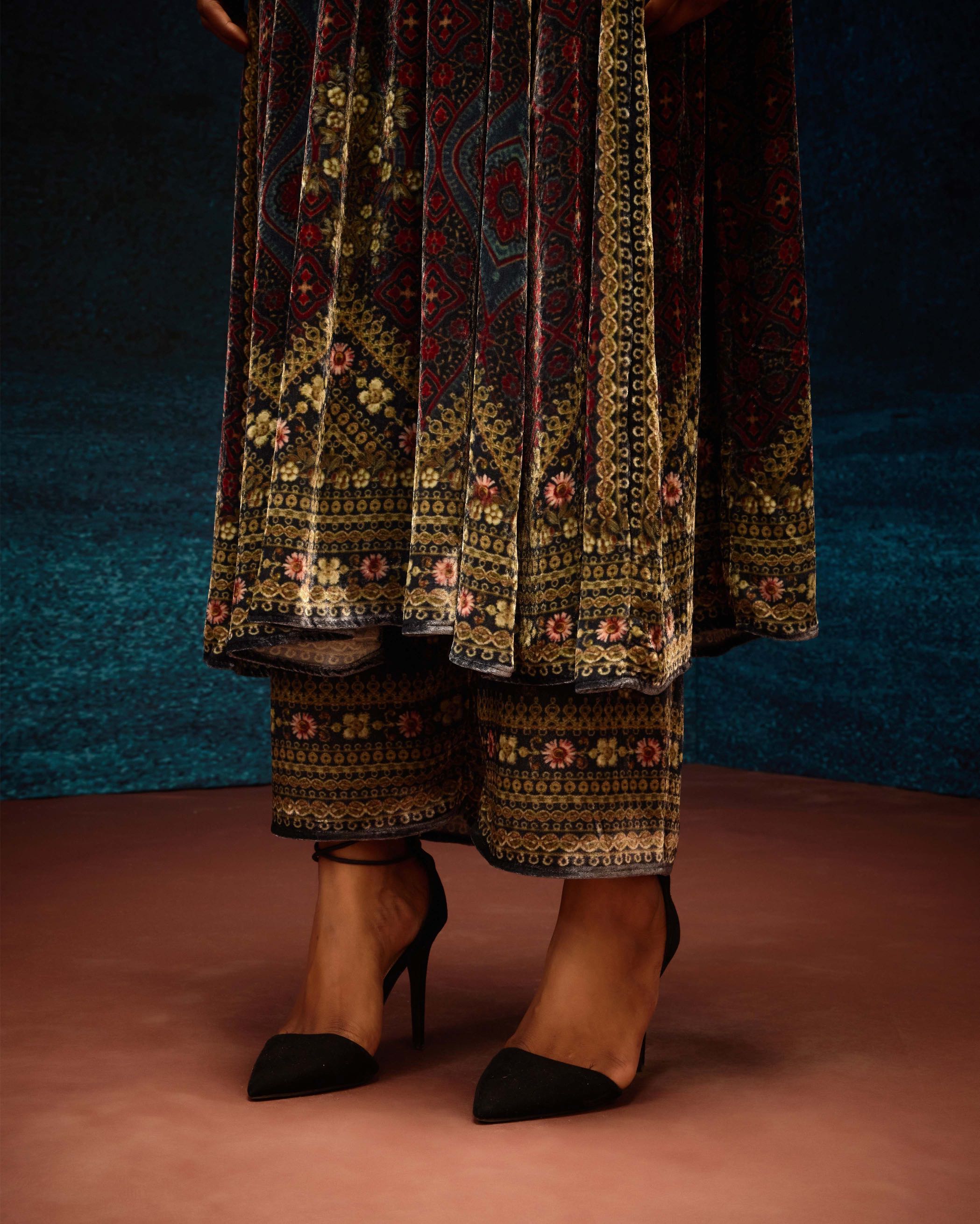 Ajrakh : Anisha - Blue/Maroon