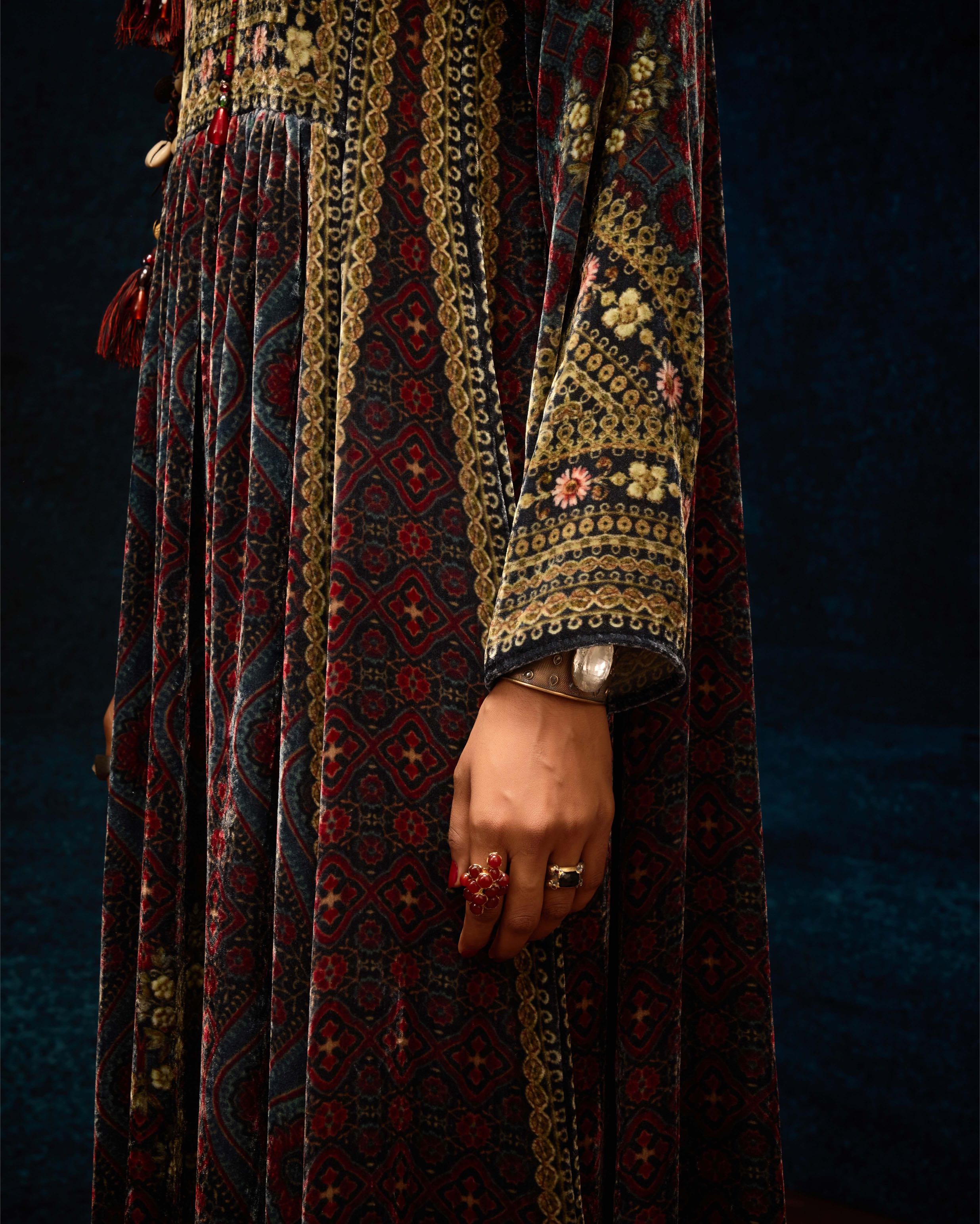 Ajrakh : Anisha - Blue/Maroon