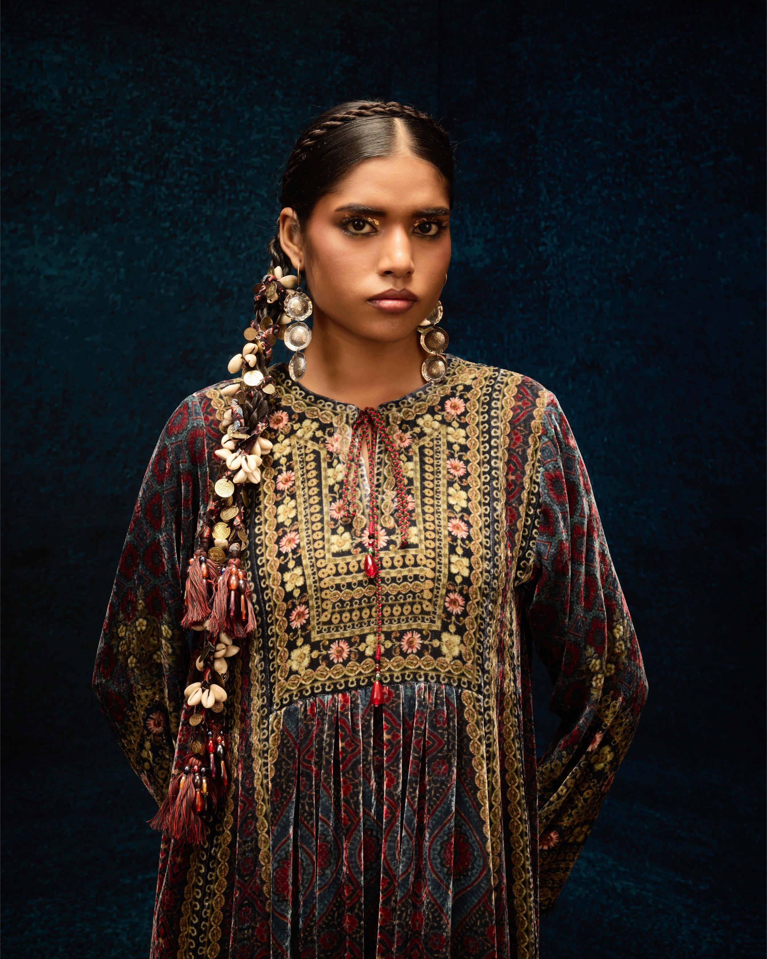 Ajrakh : Anisha - Blue/Maroon