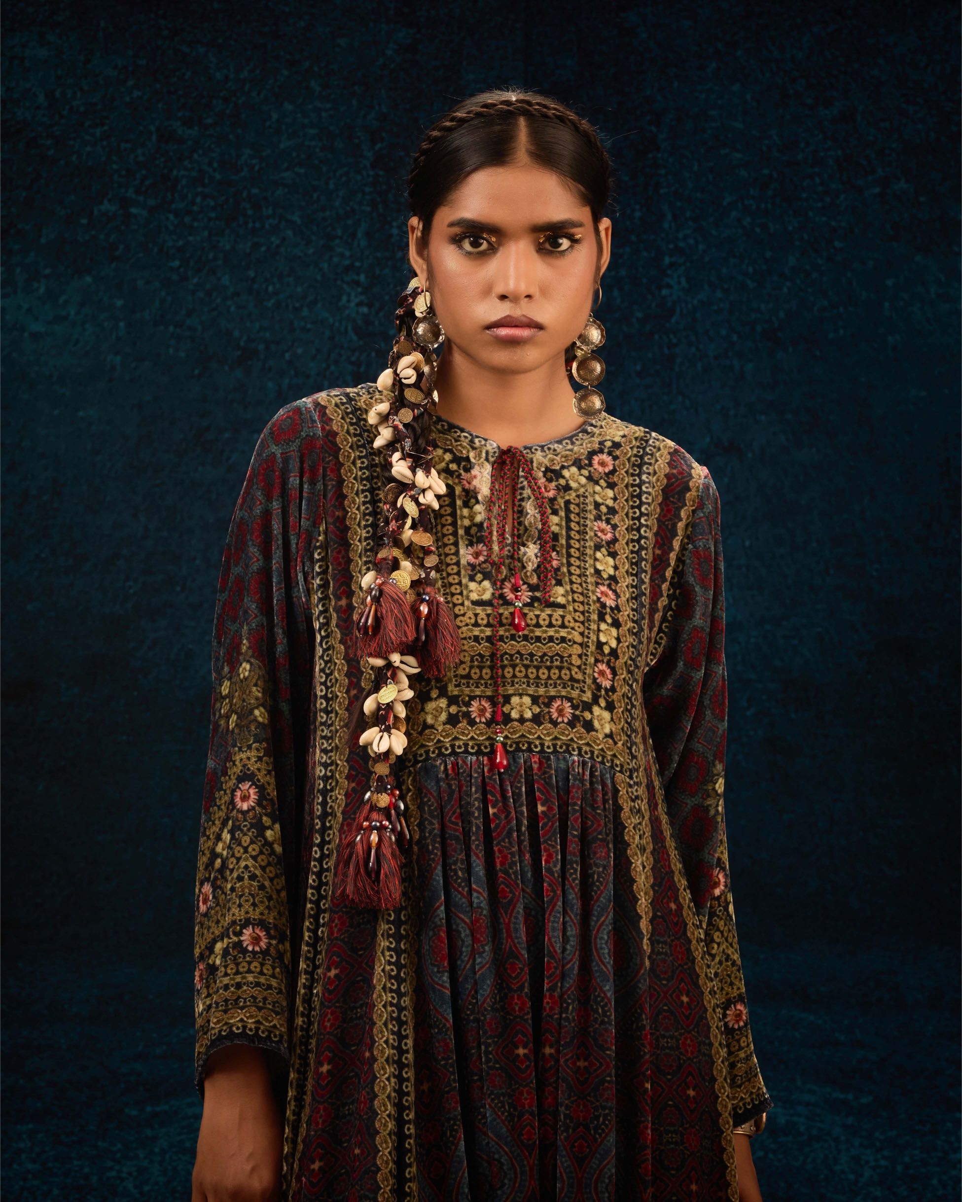 Ajrakh : Anisha - Blue/Maroon