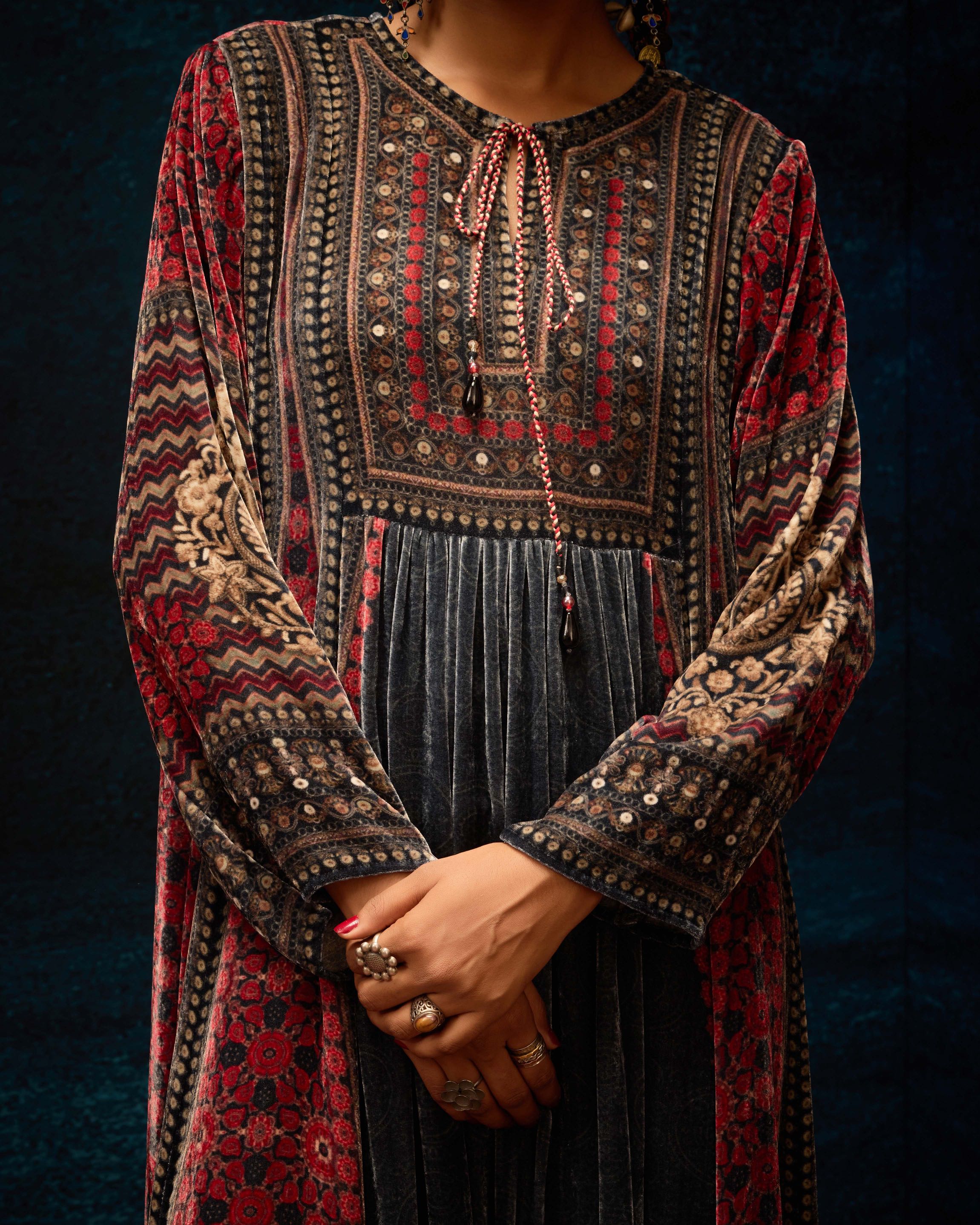 Ajrakh : Anisha - Red/Black