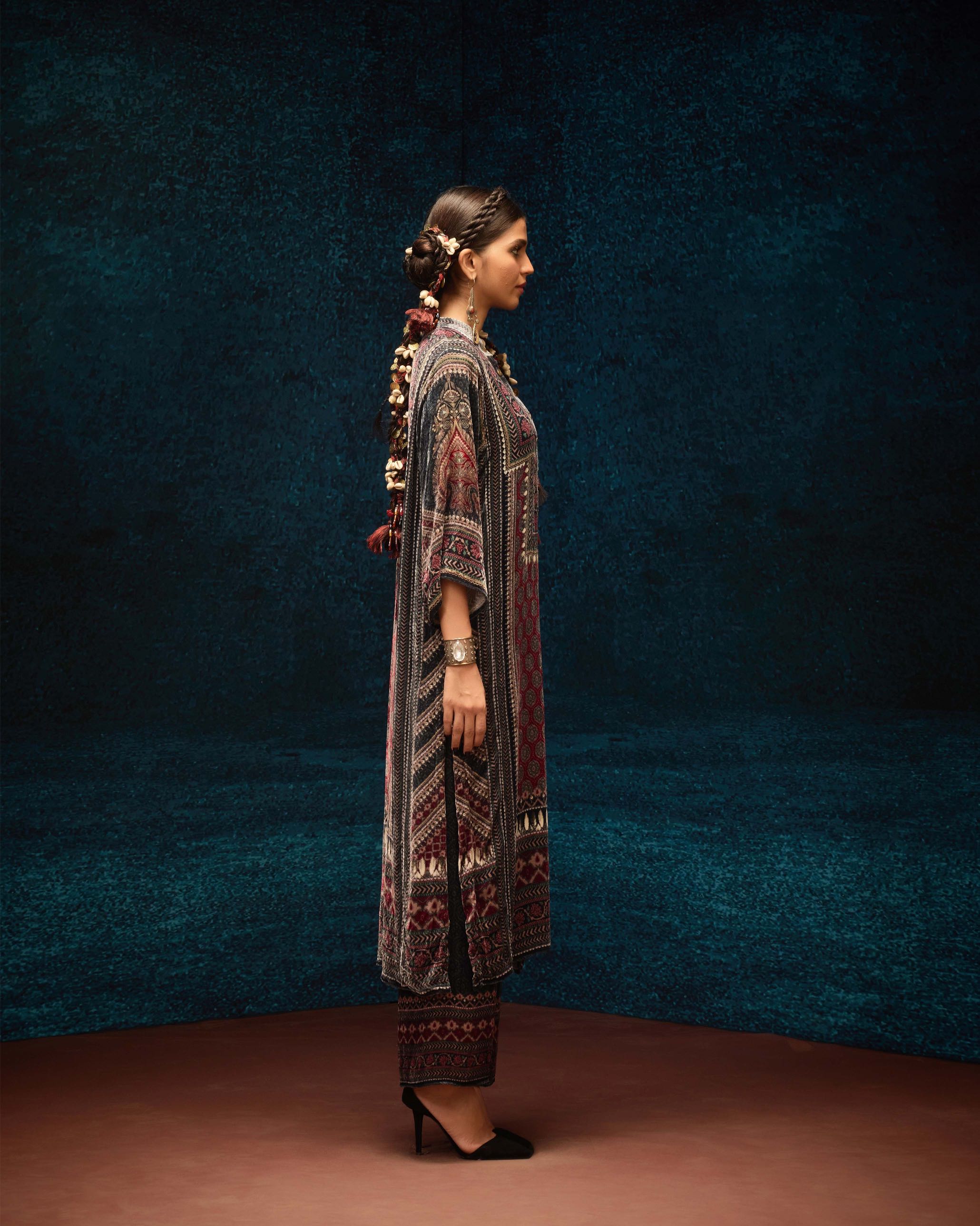 Ajrakh : Ghazala - Black/Maroon