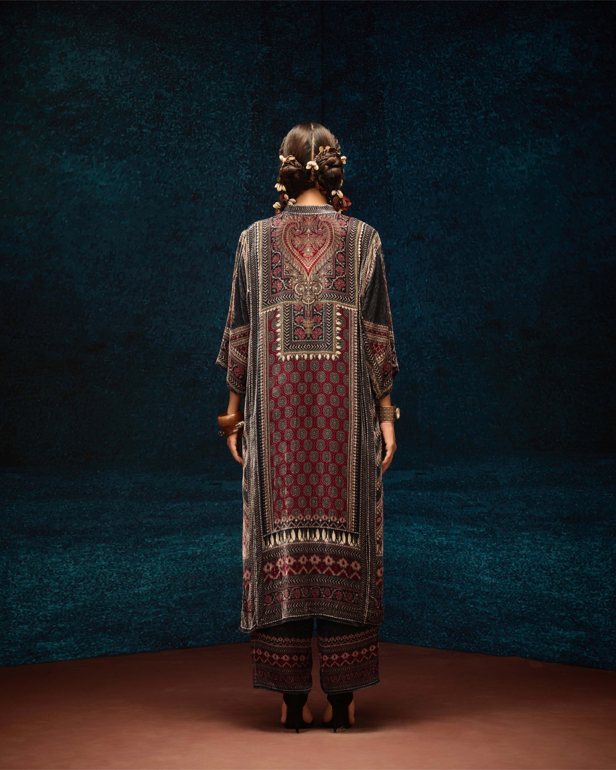 Ajrakh : Ghazala - Black/Maroon