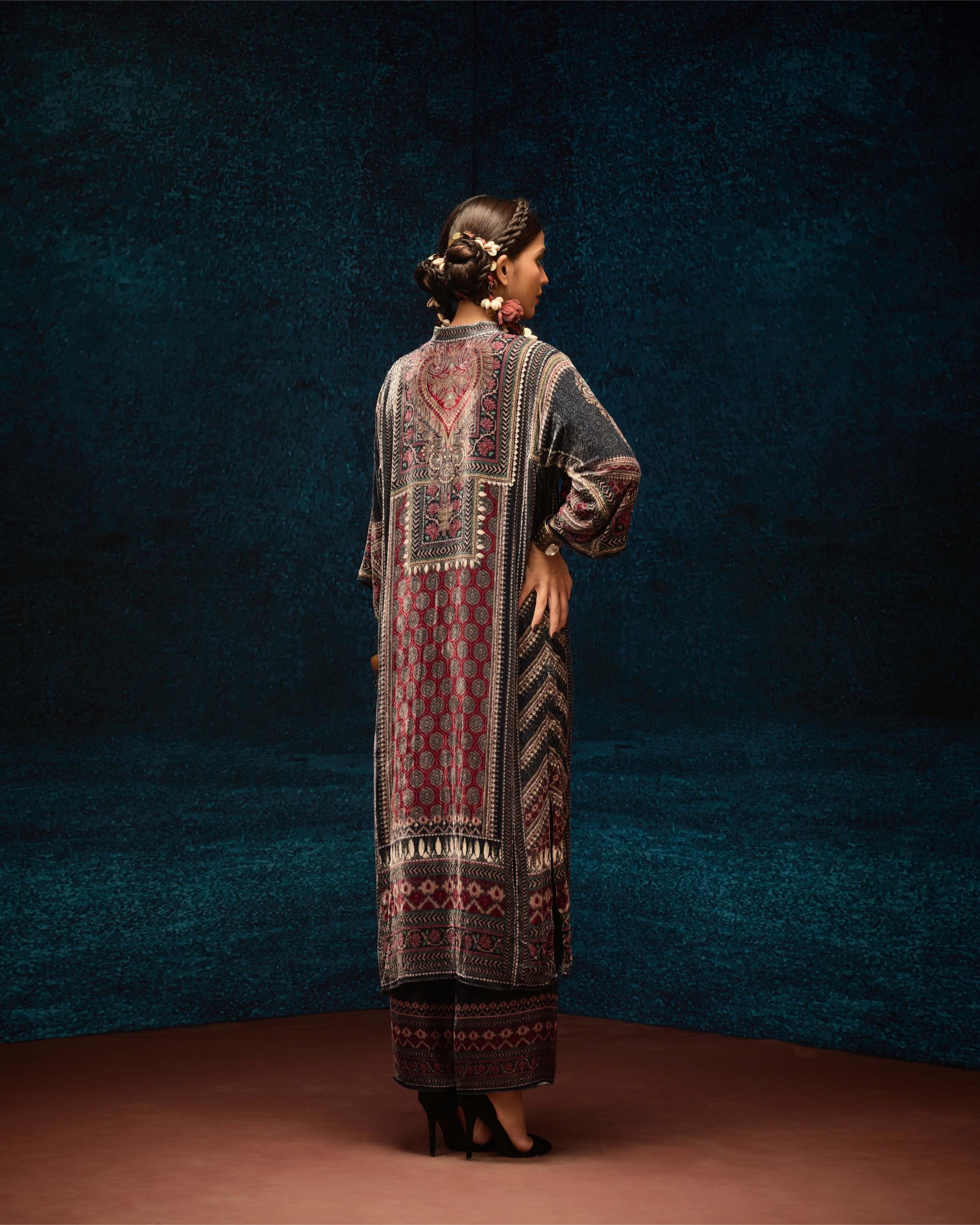Ajrakh : Ghazala - Black/Maroon