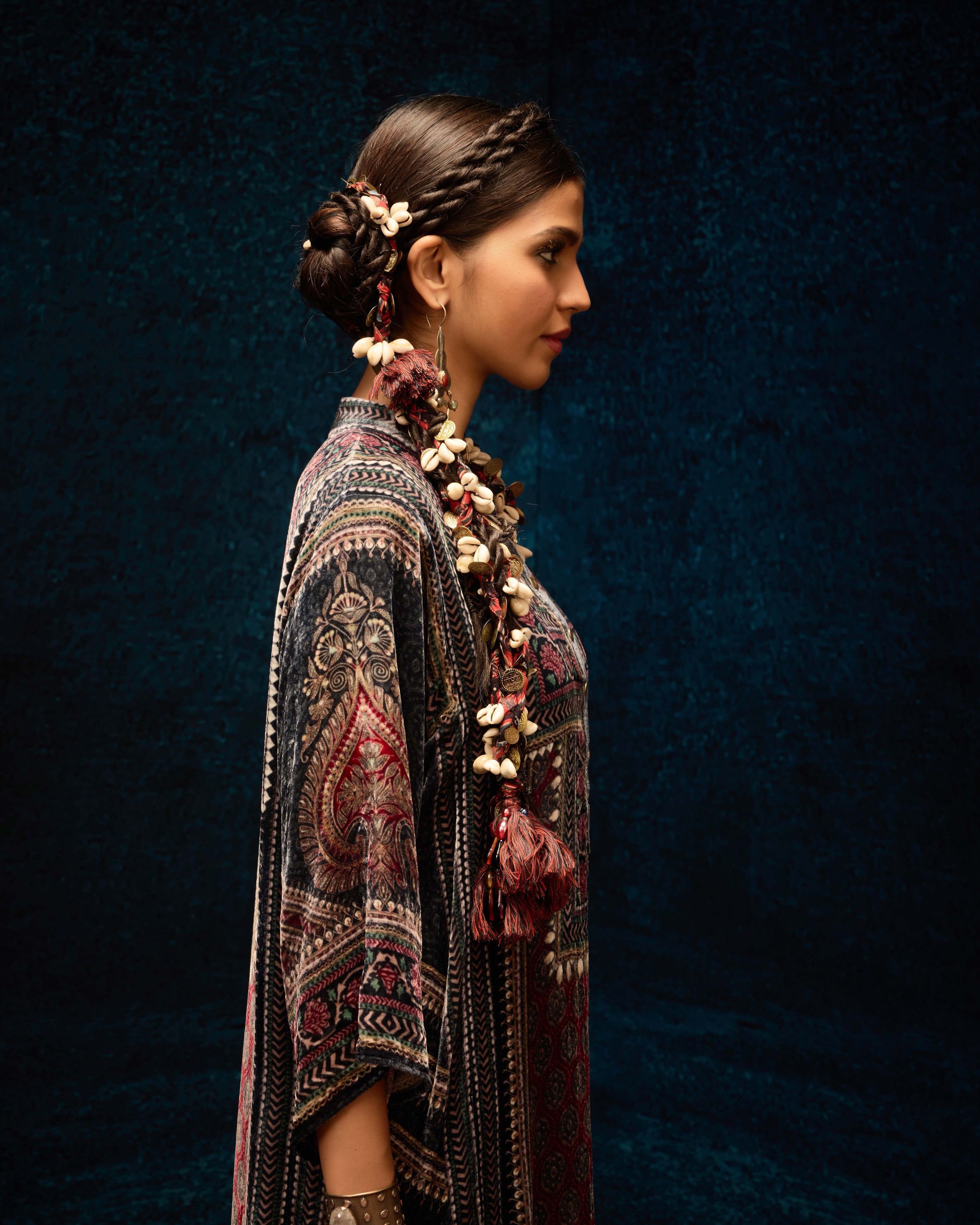 Ajrakh : Ghazala - Black/Maroon
