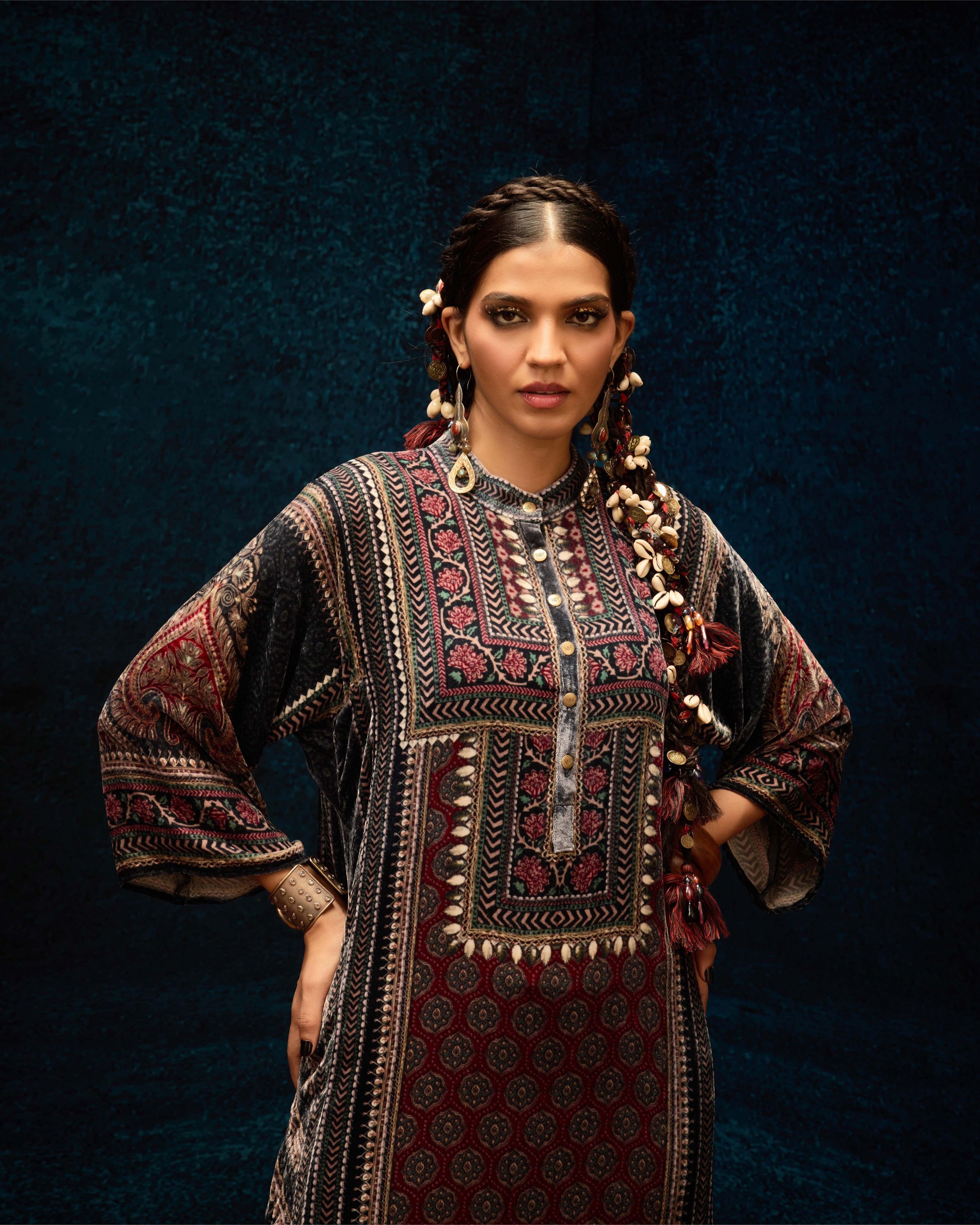 Ajrakh : Ghazala - Black/Maroon