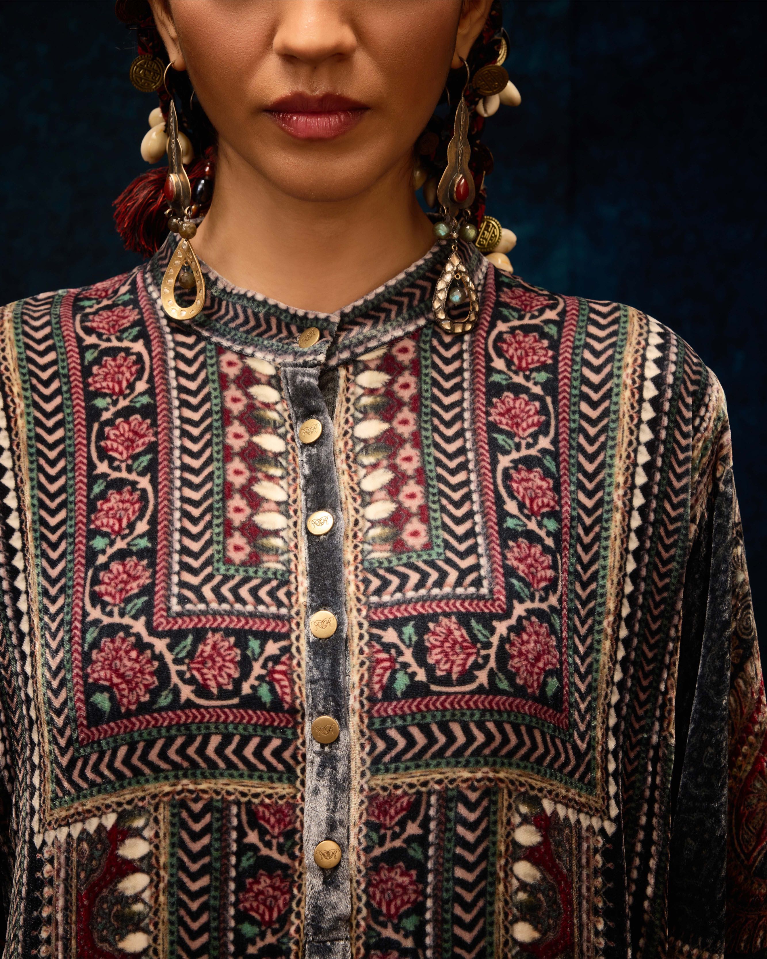 Ajrakh : Ghazala - Black/Maroon