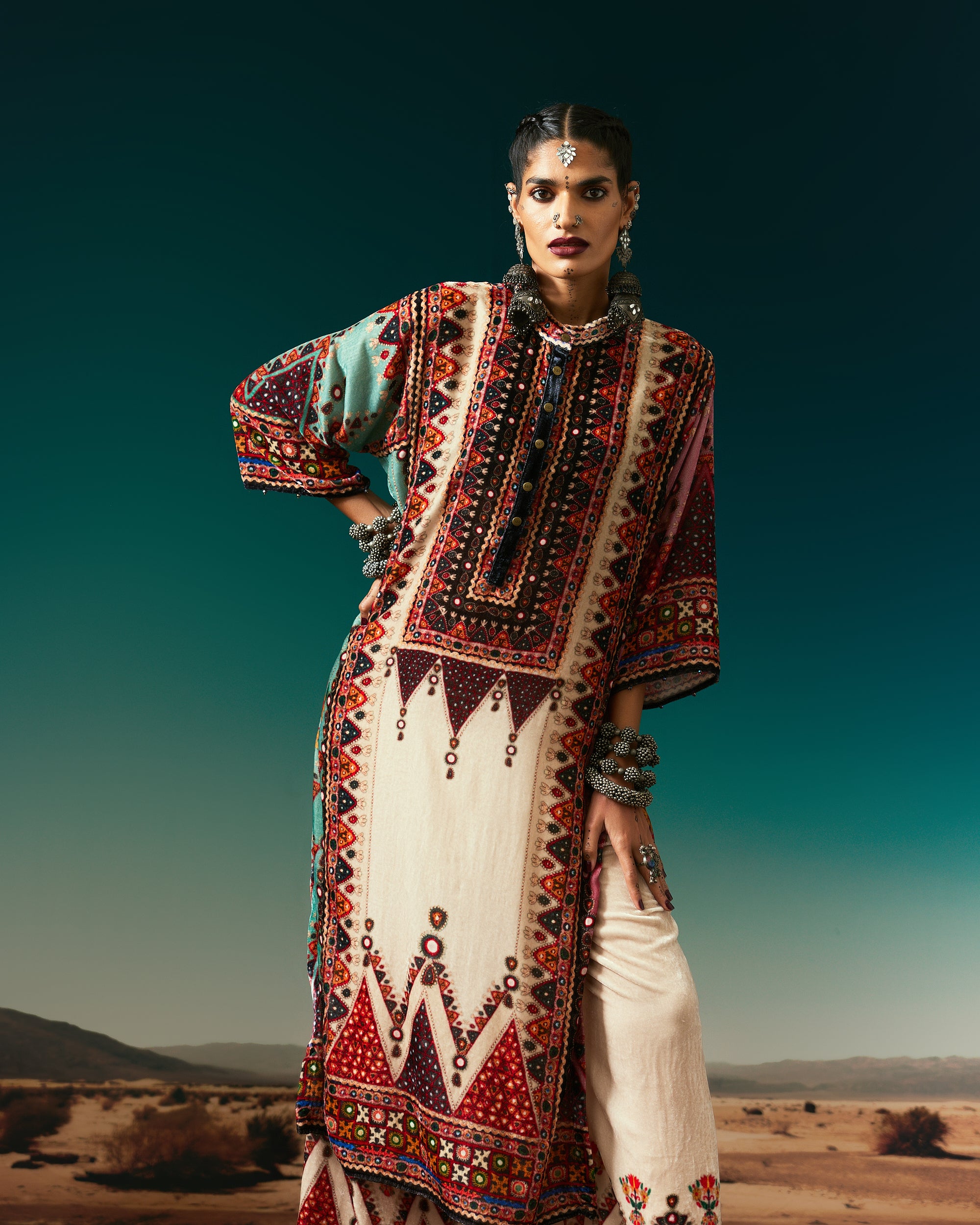 Kutch : Ghazala - Eggshell/Rose/Aqua