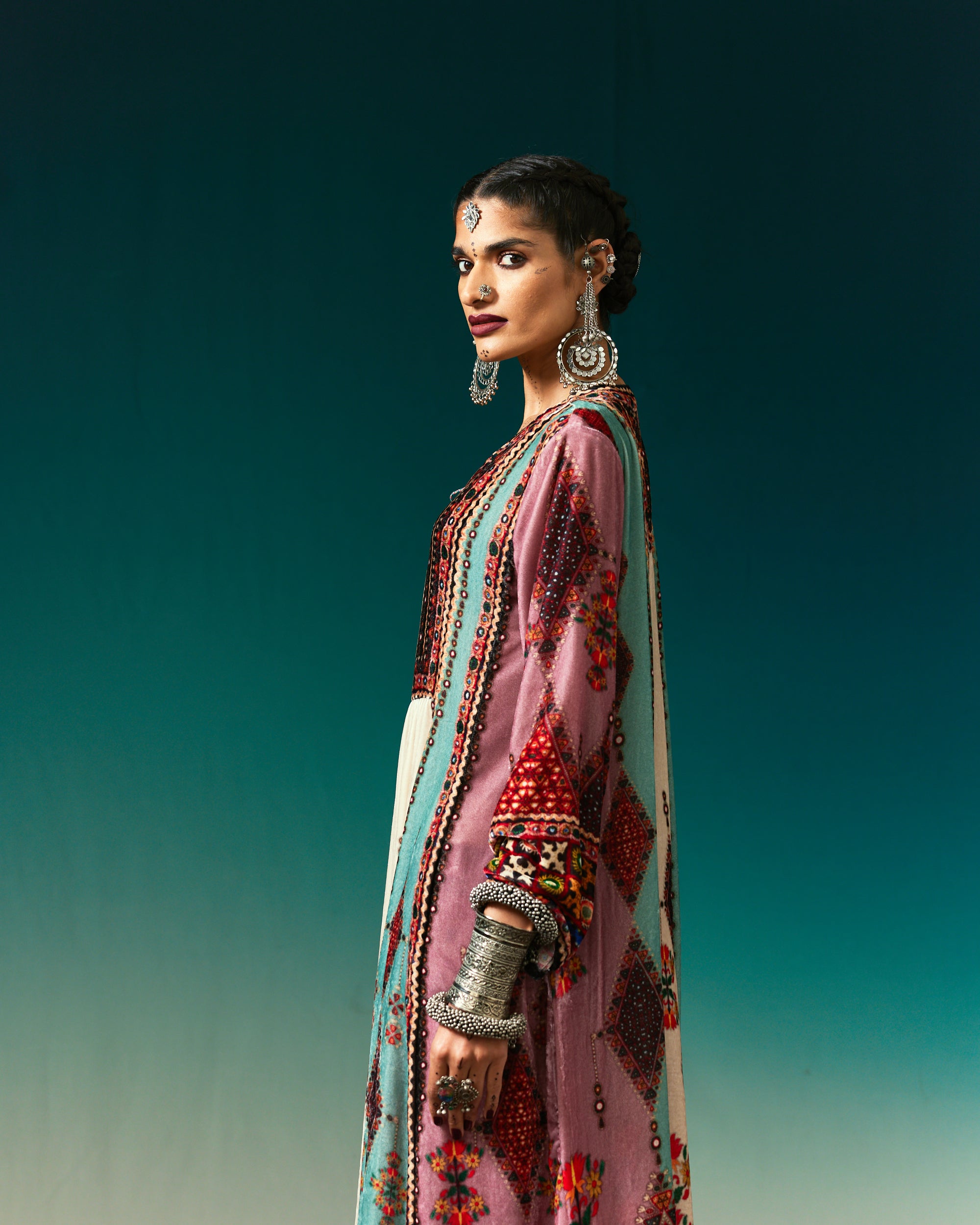 Kutch : Anisha -  Eggshell/Rose/Sea Blue