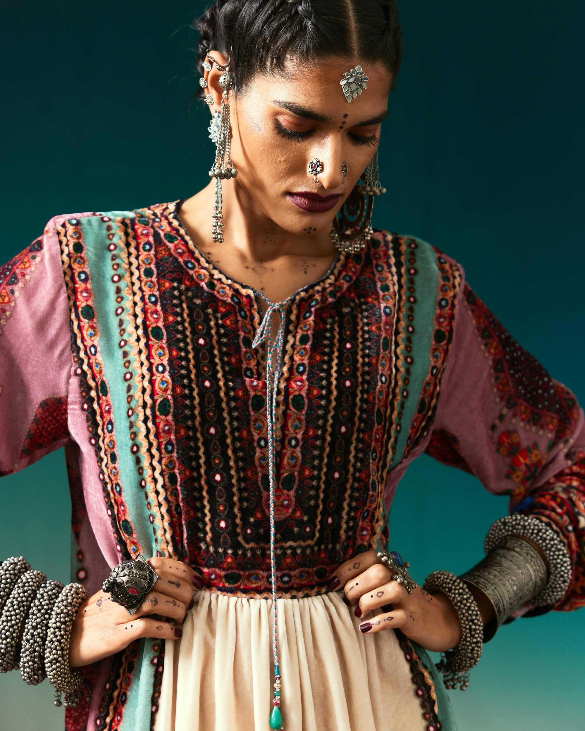 Kutch : Anisha -  Eggshell/Rose/Sea Blue