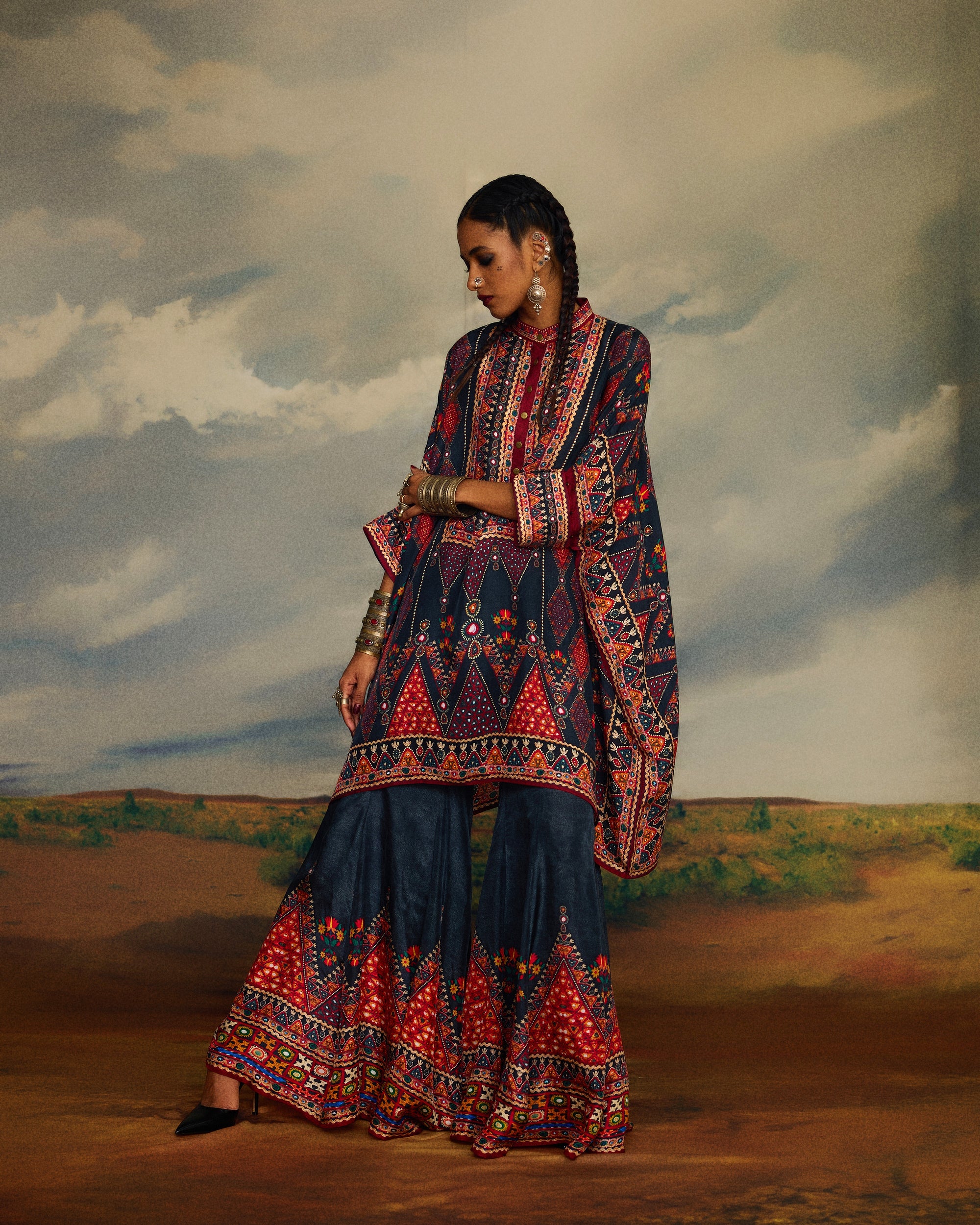 Kutch : Chanel 36"/Gharara - Charcoal