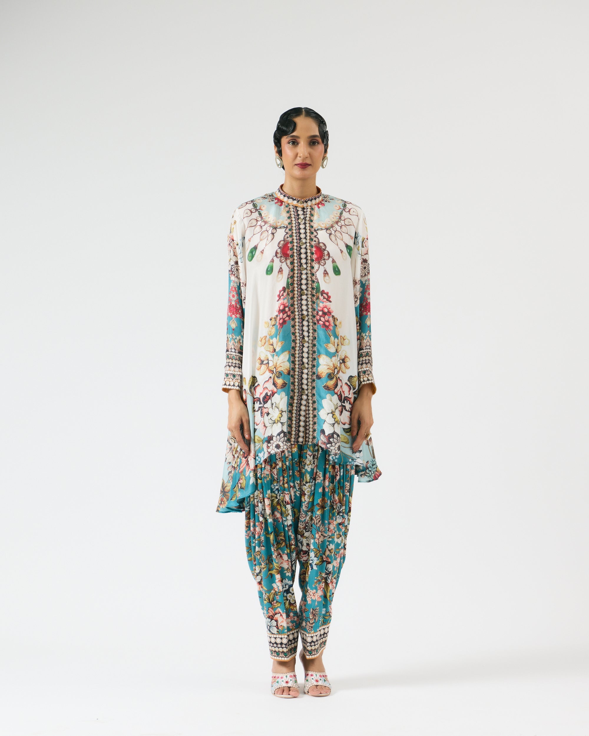 Nizam : Nilofer - Ivory/Aqua