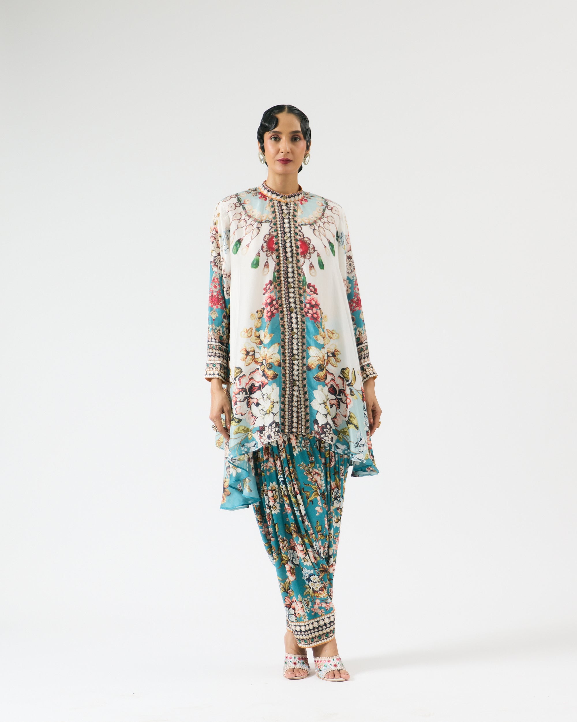 Nizam : Nilofer - Ivory/Aqua
