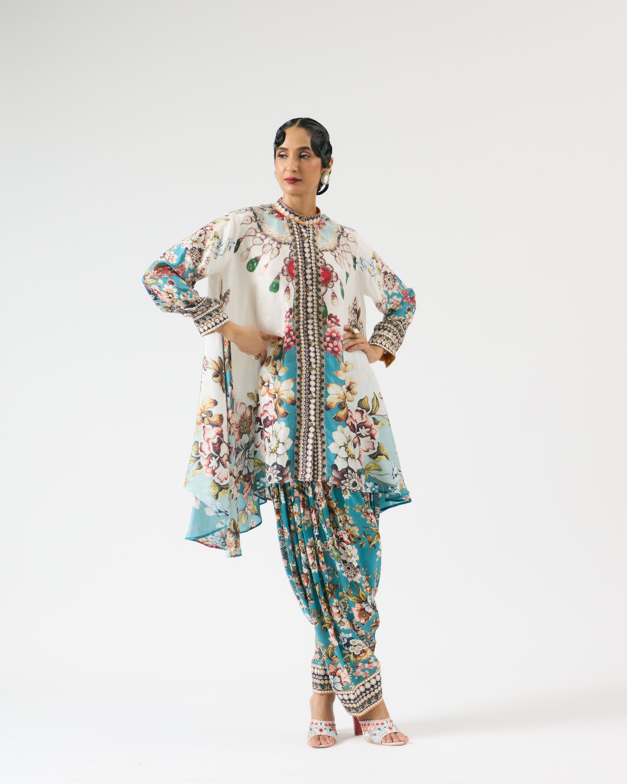 Nizam : Nilofer - Ivory/Aqua