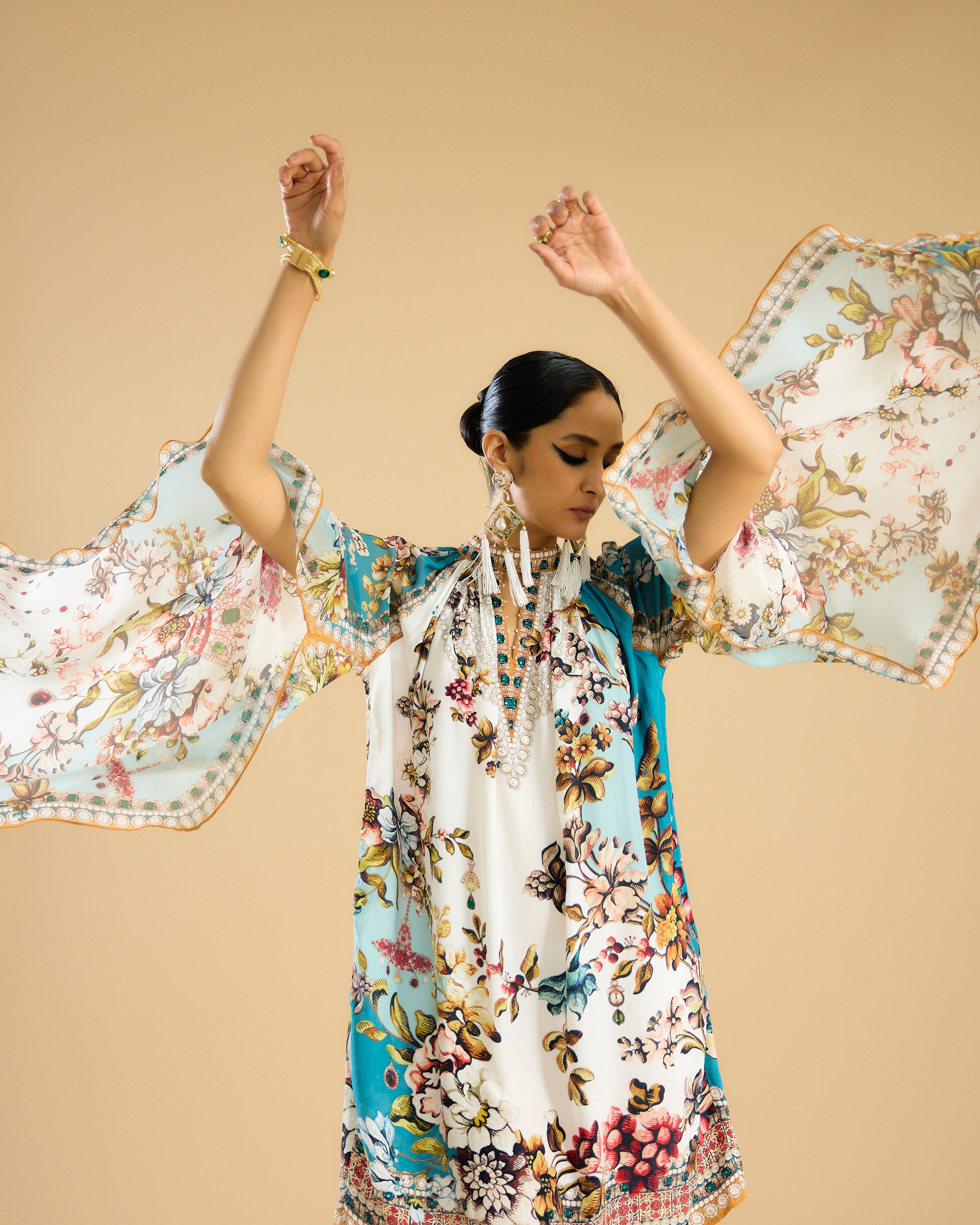 Nizam : Misba Dress - Ivory/Aqua
