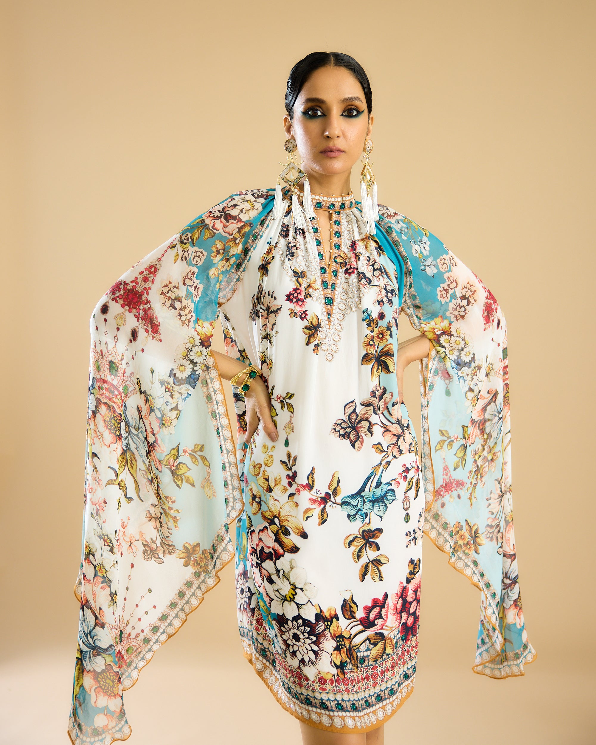 Nizam : Misba Dress - Ivory/Aqua