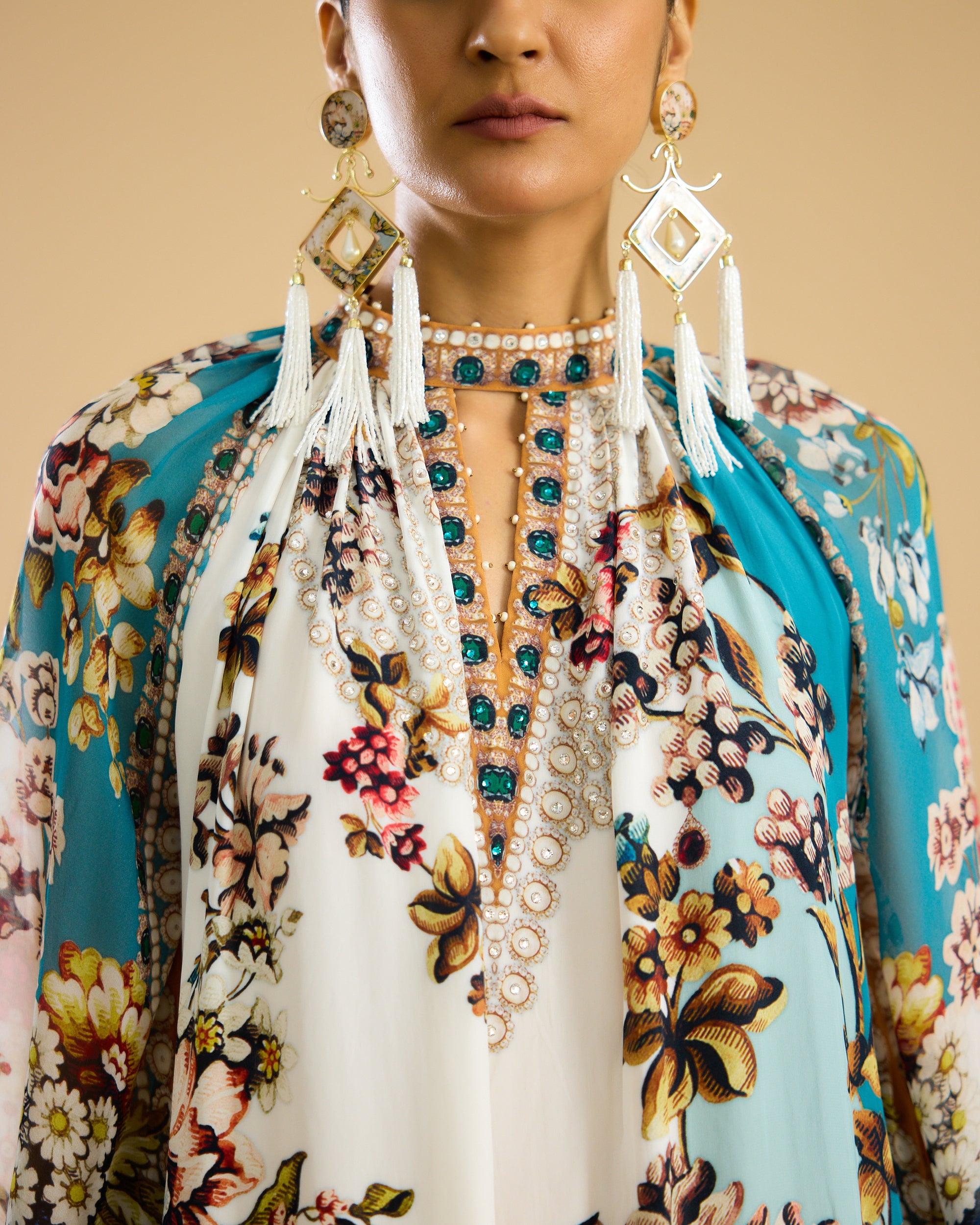 Nizam : Misba Dress - Ivory/Aqua